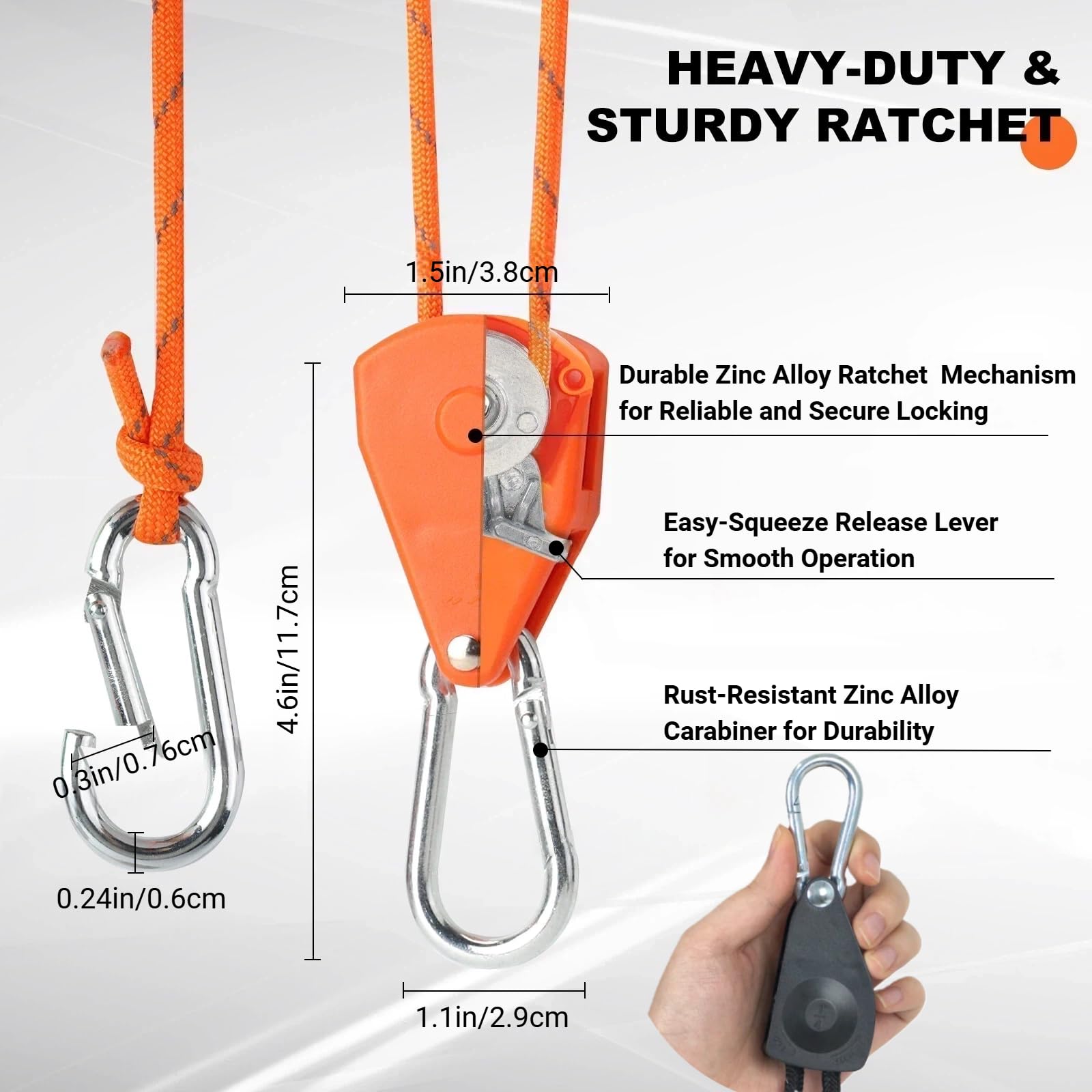 Longer 14ft Retractable Paracord Rope Tie Down Ratchet Strap Small Straps Mini Rope Cam Lock Tent Canopy Tie Down Adjustable Outdoor Windproof Tightener Tensioner Hanger Grow Light 4 Pack 1/8"