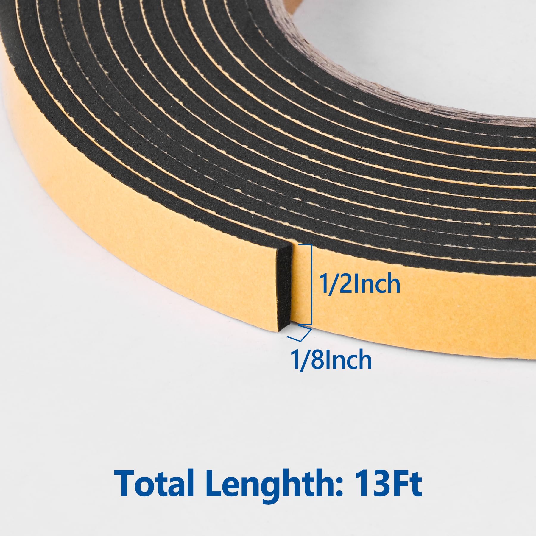 Kikerike Self Adhesive Foam Tape Weatherstrip 1In x 1/2In x 20Ft High Density Foam Insulation Strips Seal Weather Stripping with Strong Adhesive for Door and Window Sound Isolation Soundproofing