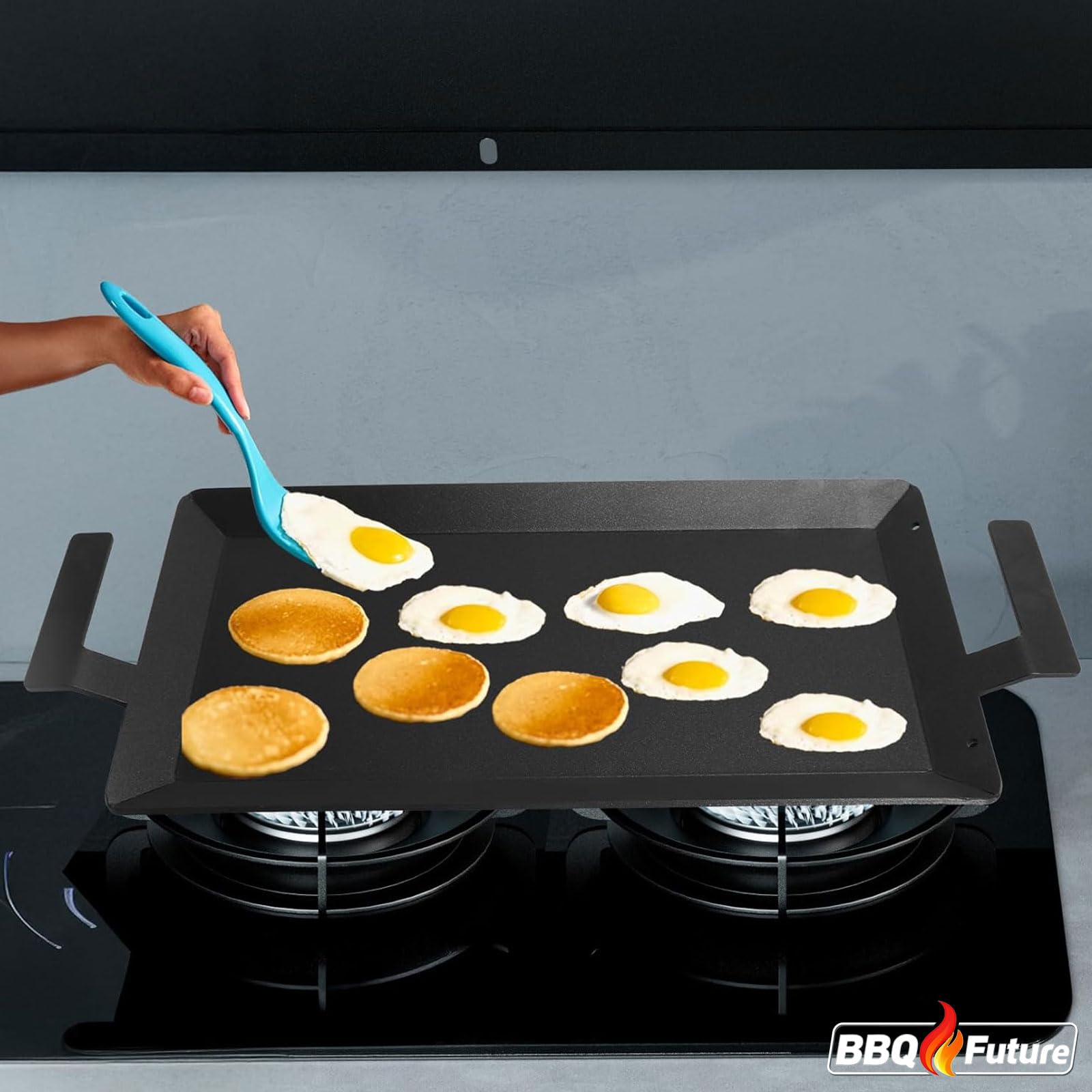 Carbon Steel Griddle for Gas Grill, Double Burner Griddle Compatible with Induction, Stove Top, Electric, Oven - 17" x 10" Professional Cookware for Cooktop, NonStick Griddle Pan