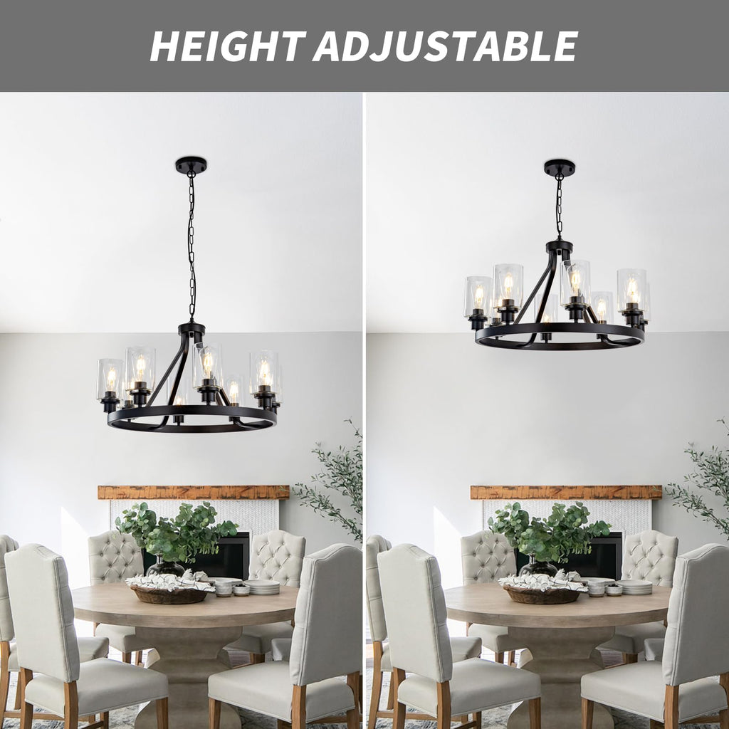 Lanhall 6-Light Modern Dining Room Light Fixture Brushed Nickel Kitchen Chandelier Ceiling Hanging Pendant Lighting with Glass Shade for Living Room Bedroom Entryway Adjustable Height Metal E26