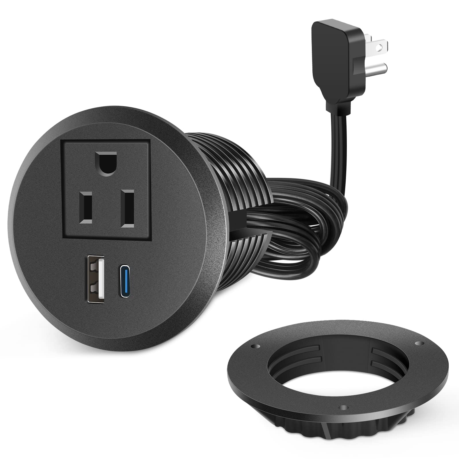 2 inch Desk Power Grommet Outlet, Recessed Power Outlet with 20W USB-C Fast Charging, for Conference Rooms, Office Tables, Furniture, 6FT Cord(ETL Listed)