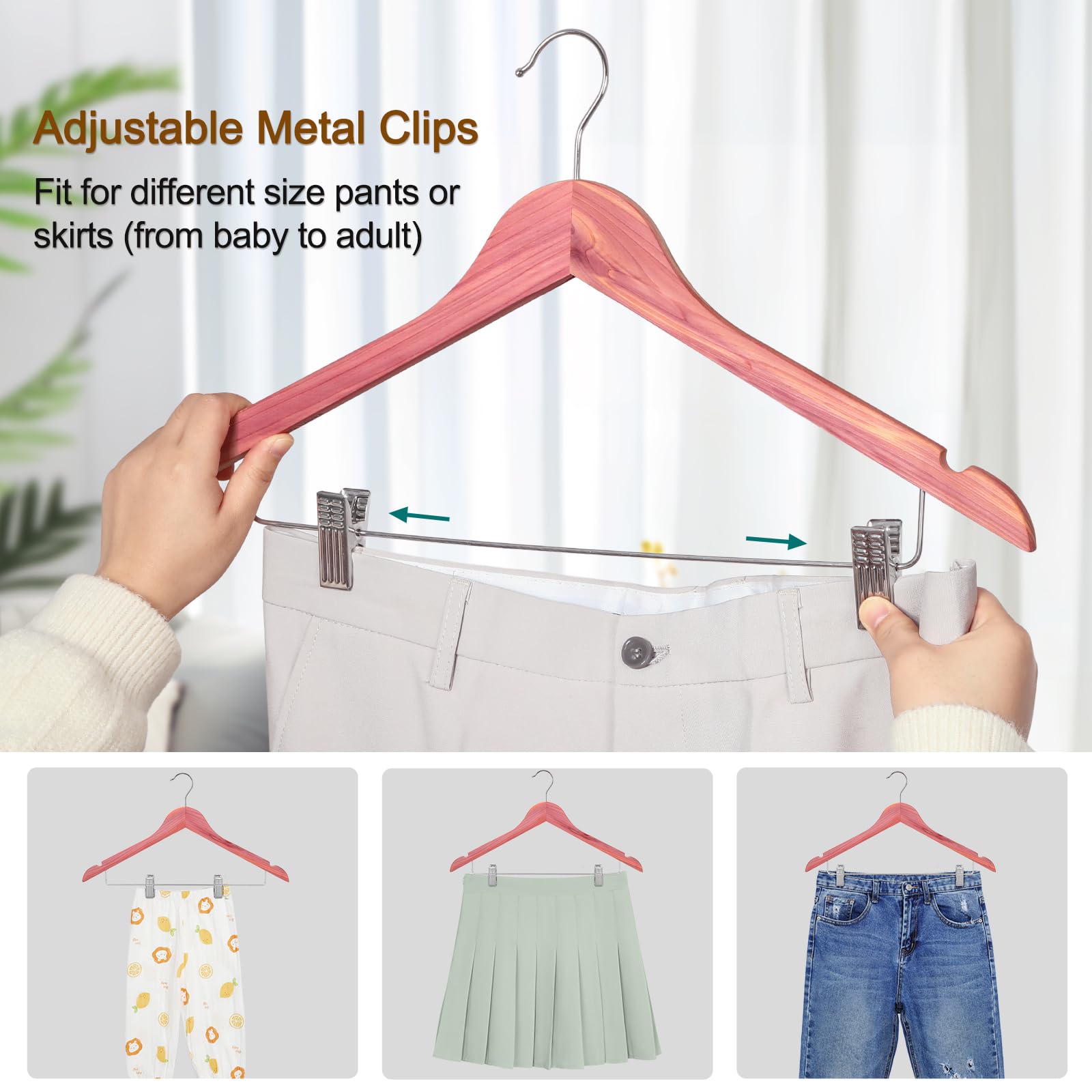 TOPIA HANGER Wooden Suit Hangers with Adjustable Metal Clips (10 Pack), Solid Wood Clothes Hangers, 360° Swivel Hook, Premium Retro Finish Pants Hangers for Clothes Coat, Jeans, Blouse-CT28A