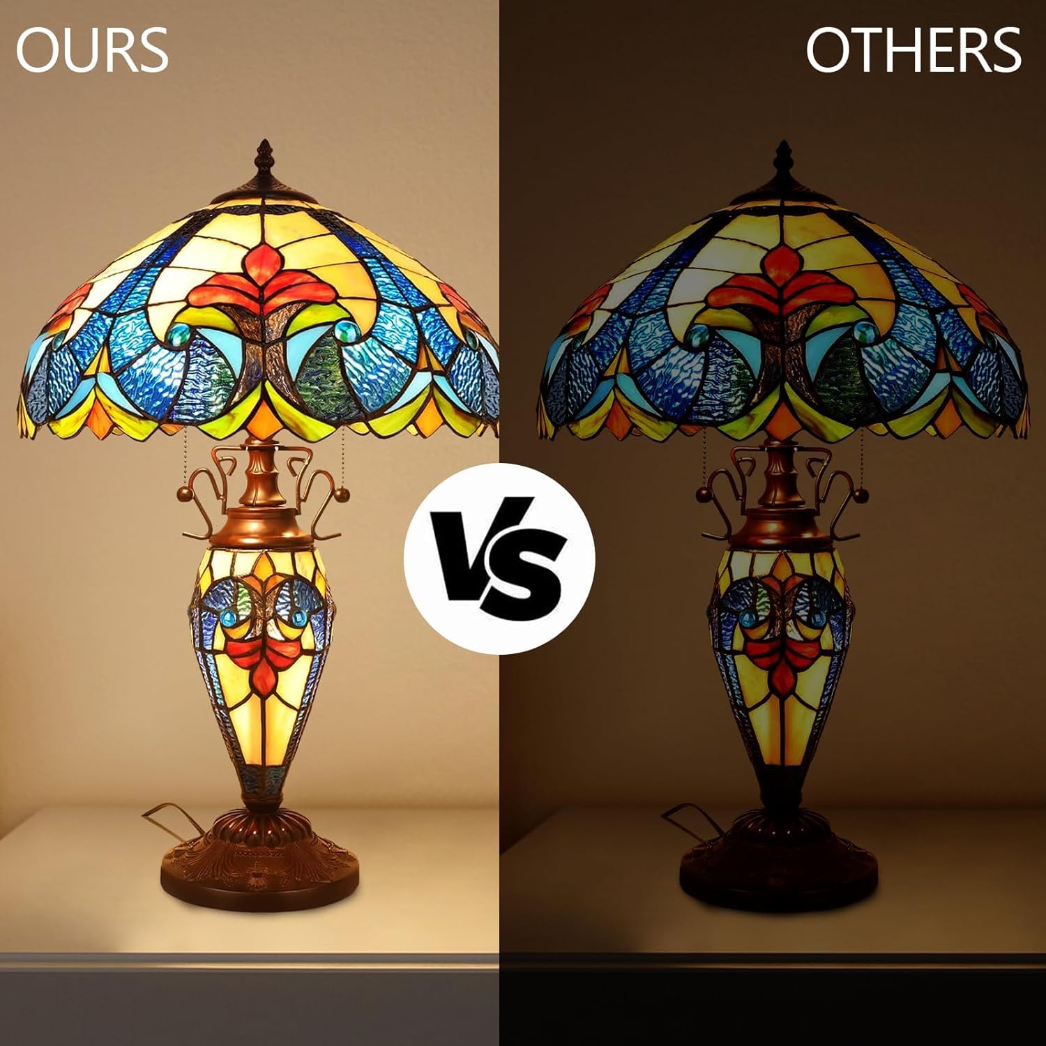 Pterying Tiffany Lamp, 24'' Tall Tiffany Table Lamp with Retro Pull Switch, 3 LED Bulbs Included, Vintage Living Room Bedroom Home Office Bedside Reading Lamp