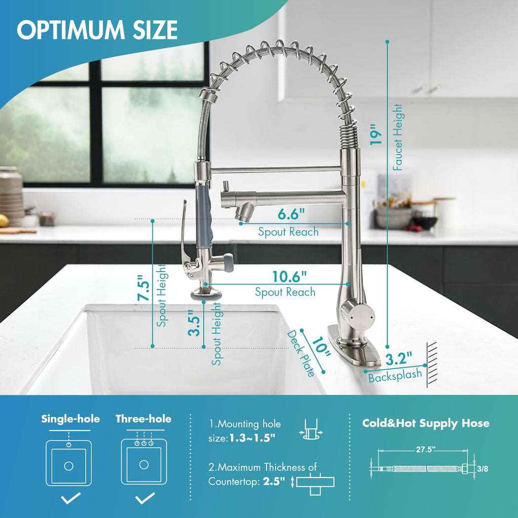 GIMILI Black and Gold Kitchen Faucet with Pull Down Sprayer Single Handle High Pressure Kitchen Sink Faucet Commercial Double-Headed Stainless Steel Kitchen Faucets