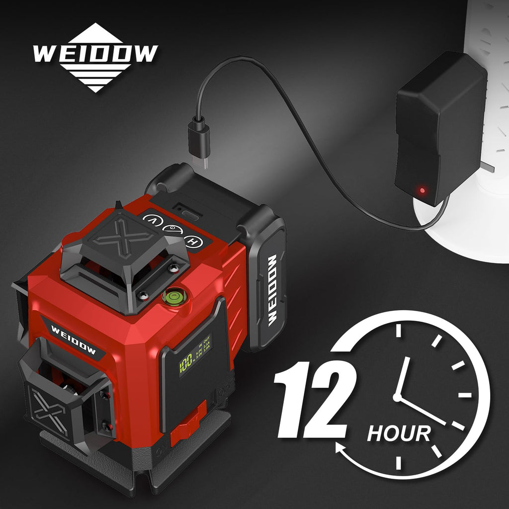 WEIDDW Laser Level with Tripod, Self Leveling Laser Level 4x360°, Green Line Laser 4D Laser Leveler Tool with 2Pcs Lithium Batteries for Picture Hanging, Tile, Home Renovation(SizeX)