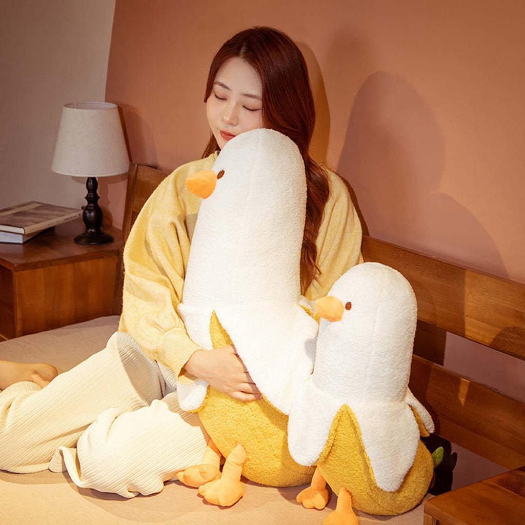PEACH CAT Cute Banana Duck Stuffed Animal Long Banana Chef Duck Plush Pillow for Girls and Boys White 12"