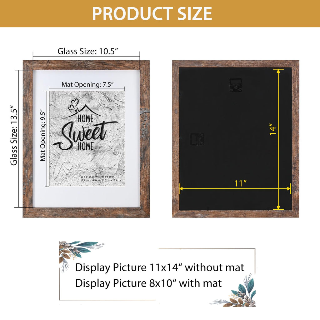 Califortree Black 11x14 Picture Frame - Display Photos 8x10 with Mat or 11x14 Without Mat - HD Glass Inside, Set of 2