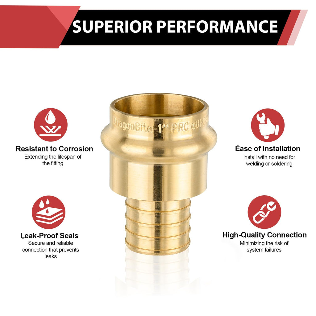 (Pack of 2) EFIELD 1" Copper Press X 1" PEX Crimp Coupling Brass Adapters For Copper and Pex Pipe Connection,(PEX1807388-2PCS)