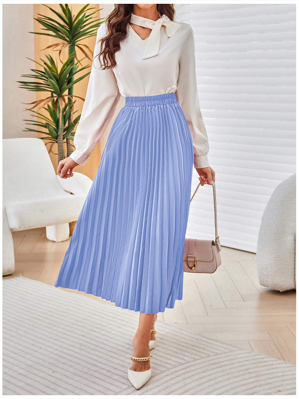 SweatyRocks Women's Casual Solid Longline Pleated Long Skirt
