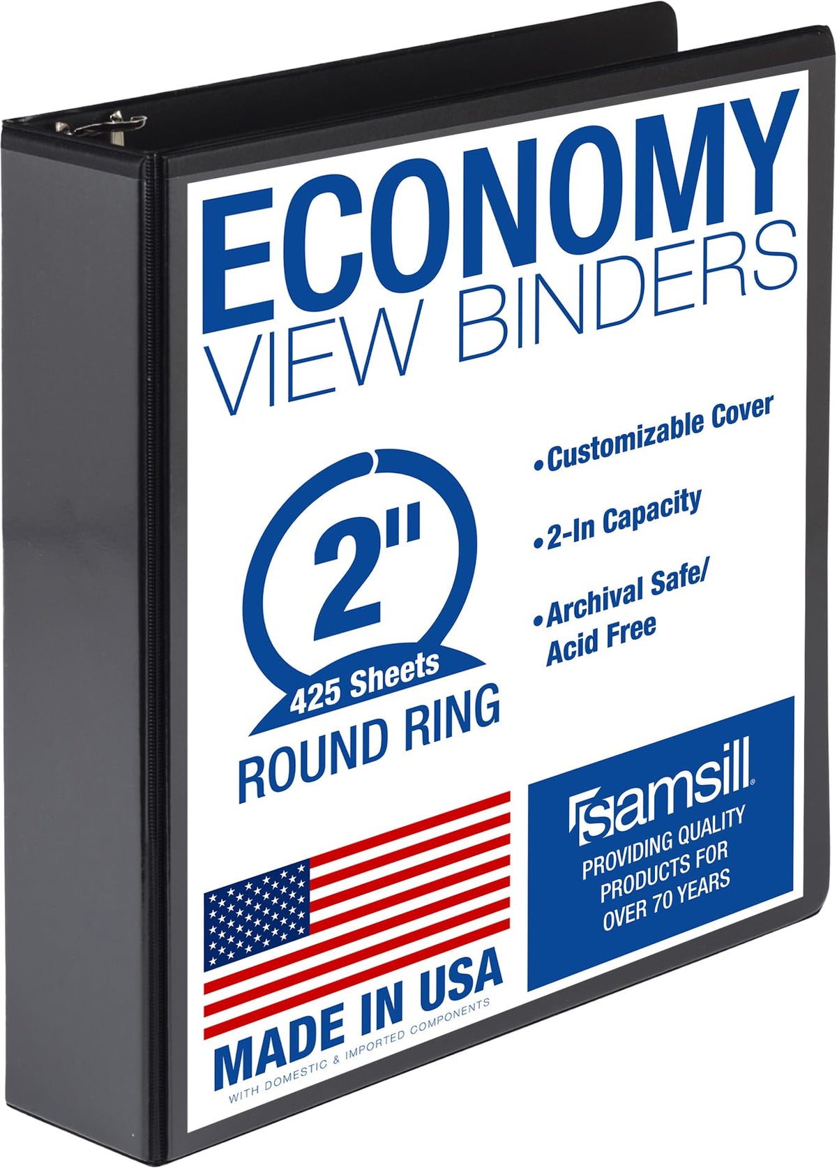 Samsill 1 Inch 3 Ring Binders, Economy Round Ring, Clear View Cover, 200 Sheet Capacity - for School, Home, Office - Blue, 4 Pack