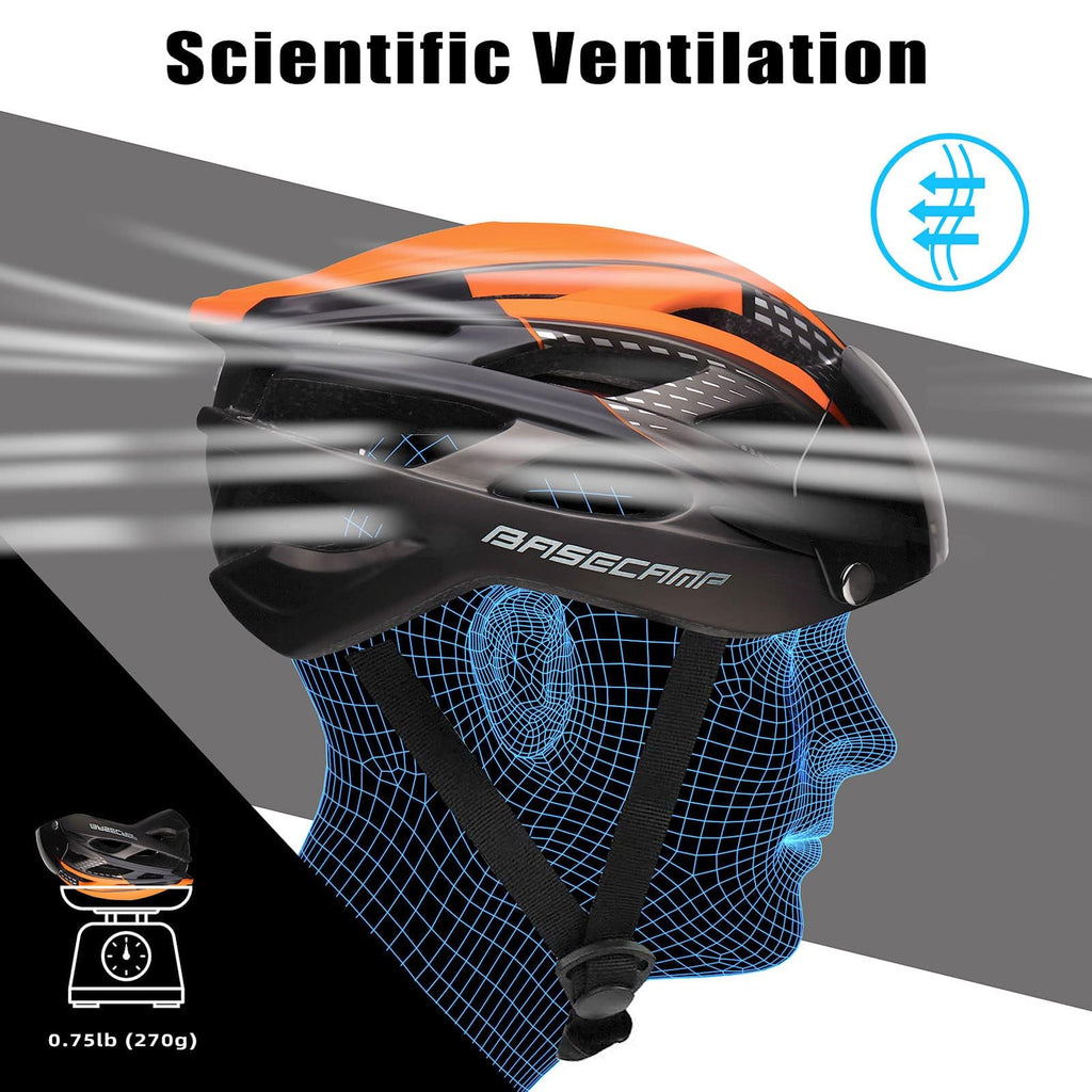 Bike Helmet, Basecamp Bicycle Helmet with Rear Light & Detachable Magnetic Goggles Lightweight Cycling Helmet Adjustable for Adult Men Women Mountain & Road (BC-069)