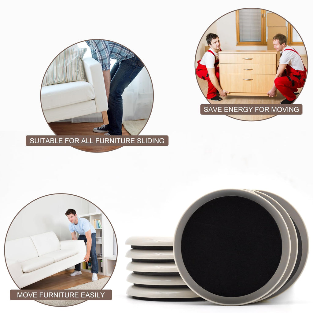 Furniture Sliders, Furniture Sliders Pads for Hardwood Floors, Chair Legs Floors Protectors, Reusable Round Glides Glider, Heavy Duty Furniture Movers Sliders (8 Pcs, 3 1/2inch，Coffee)