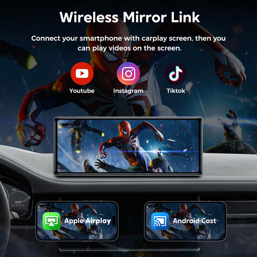 JATAZA 10.26" Wireless Apple Carplay Screen for Car, Secure Strong Bracket, Portable Apple CarPlay& Android Auto Car Stereo with GPS Navigation, Bluetooth, Mirror Link, Voice Control,Fits All Vehicles