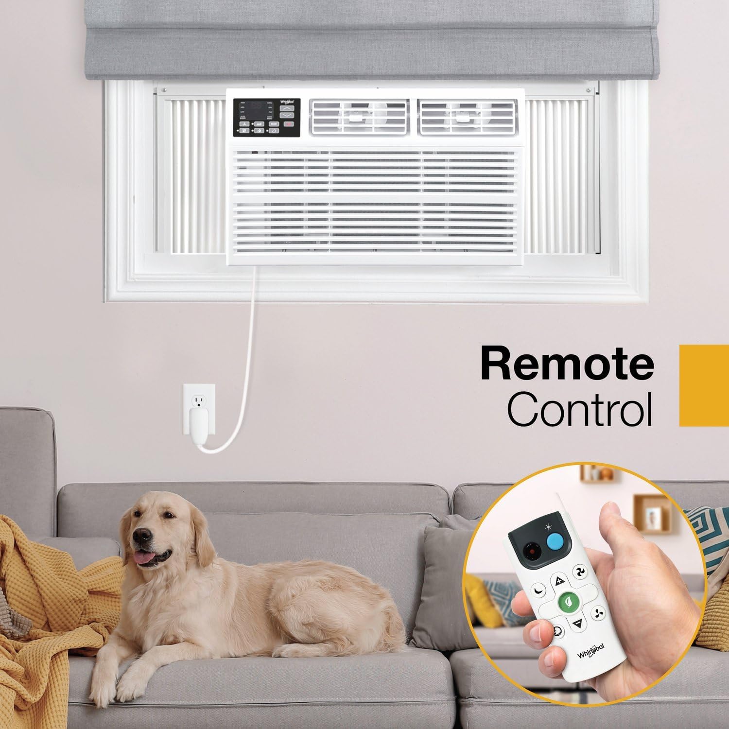 Whirlpool 15,000 BTU Window Air Conditioner with Dehumidifier, 115V, Window AC for Rooms up to 700 Sq. Ft., Living Room, Bedroom, or Kitchen, with Remote Control, Auto-Restart, and 24H-Timer, White