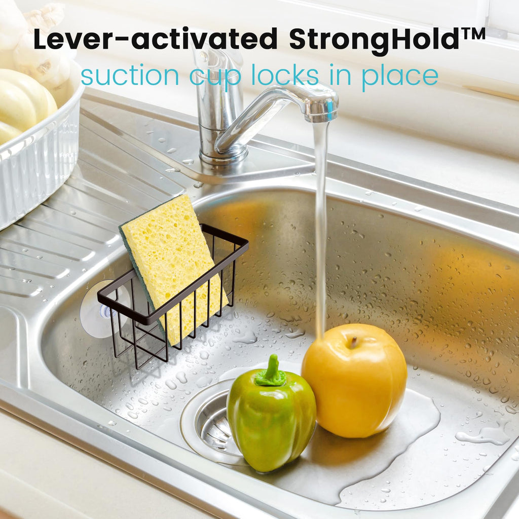 HLOOL Kitchen Sink Sponge Holder, Kitchen Sink Caddy, Sponge Holder for Kitchen Sink Suction, Dish Soap Holder (Black)