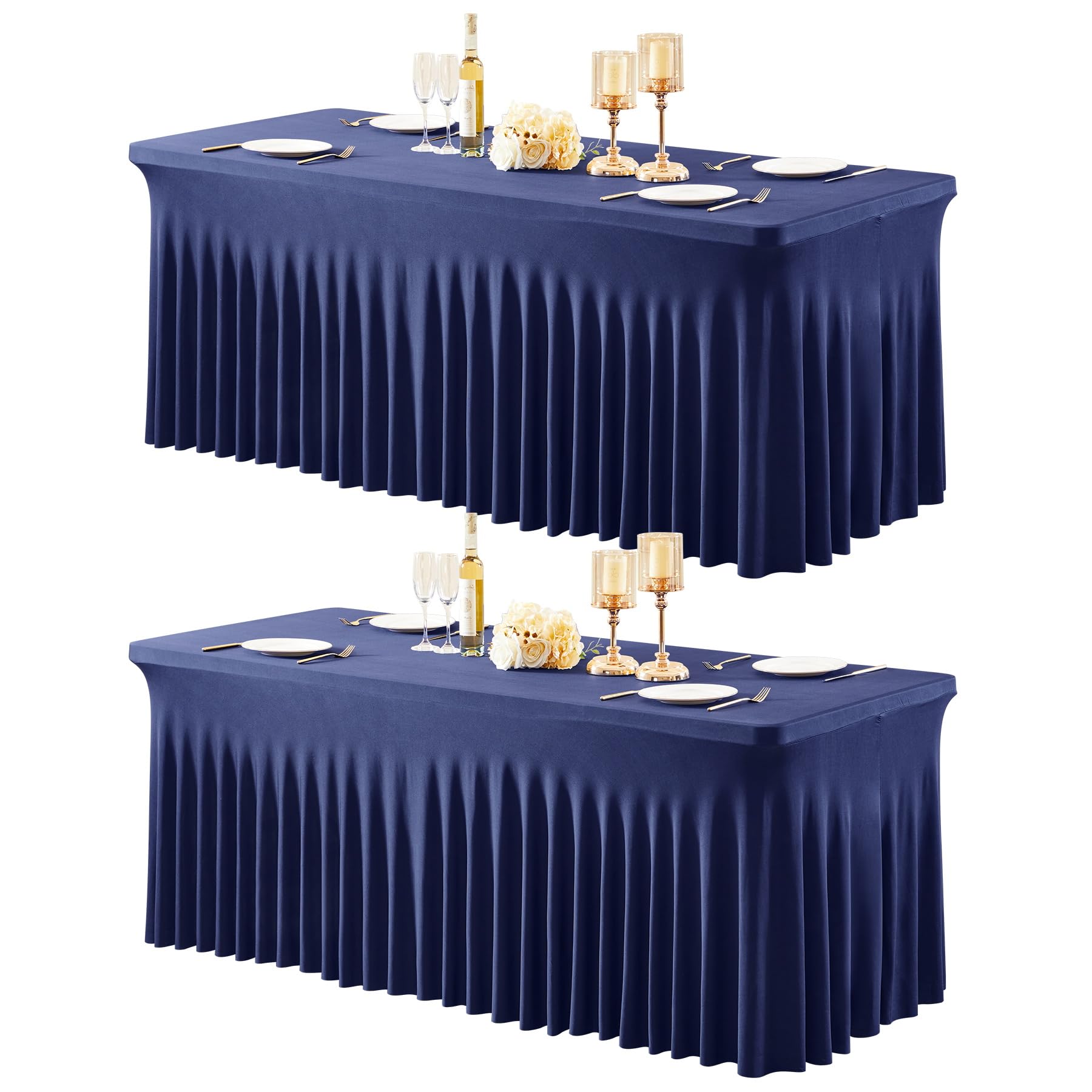 1 Pack Baby Blue Table Clothes for 4 Foot Rectangle Tables, One-Piece Wrinkle Resistant Stretch Spandex Table Covers with Skirt for Event Banquet Wedding Birthday Party