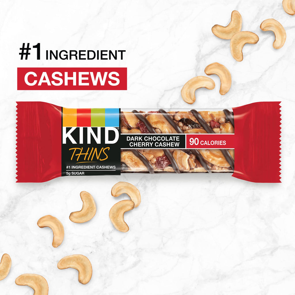 KIND Thins Snack Bars, 2 Flavor Variety Pack, Gluten Free, 100 Calorie, 60 Count, Peanut Butter Dark Chocolate & Dark Chocolate Cherry Cashew
