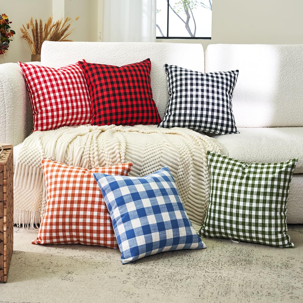 CARRIE HOME Black and White Buffalo Plaid Outdoor Pillow Covers 16x16 Set of 2, 16 x 16 Modern Farmhouse Decor Couch Pillows, Black White Winter Christmas Holiday Plaid Pillows (No Pillow Inserts)