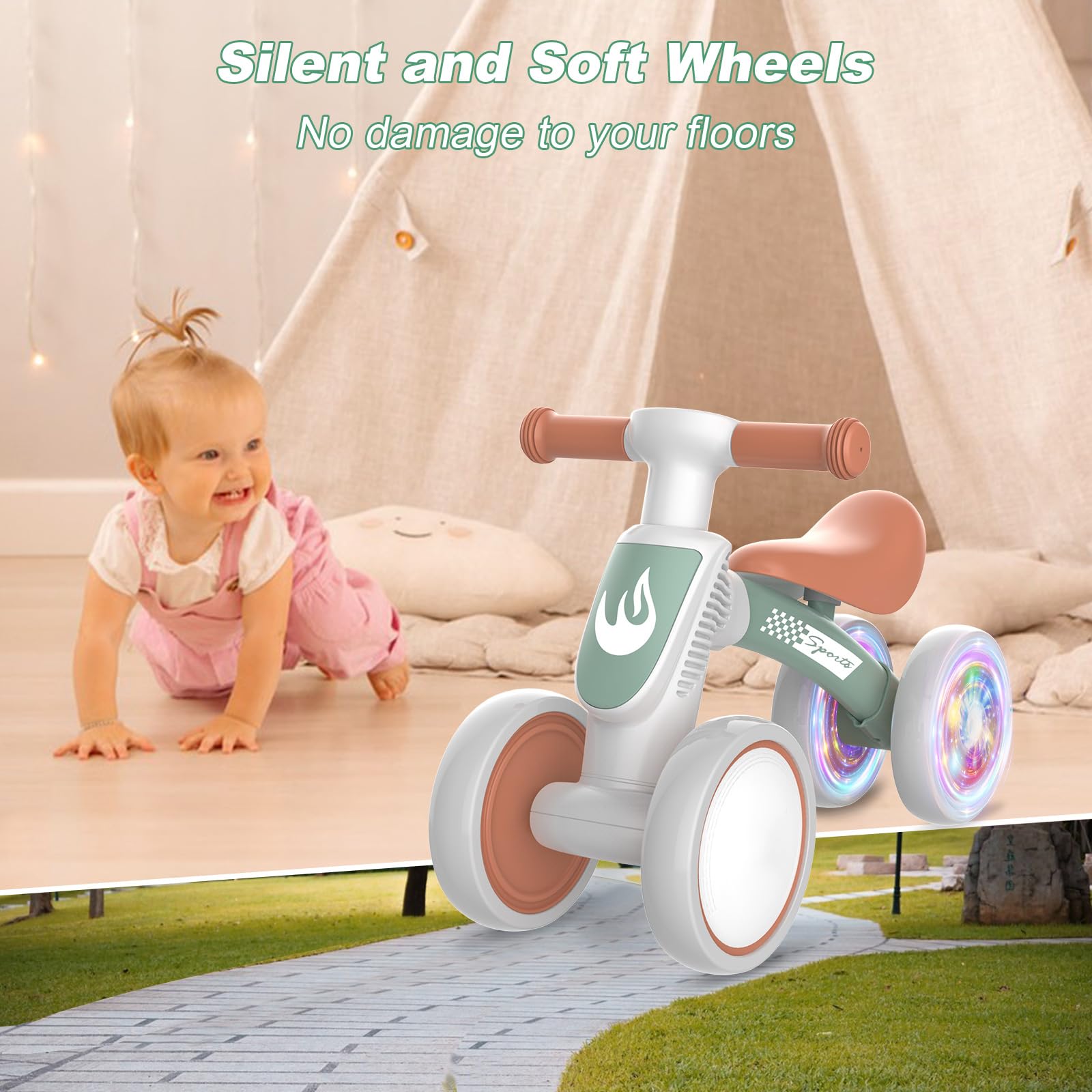 Colorful Lighting Baby Balance Bike Toys for 1 Year Old Boy Gifts, 10-36 Month Toddler Balance Bike, No Pedal 4 Silence Wheels & Soft Seat First Bike, One Year Old Boy Birthday Gift.