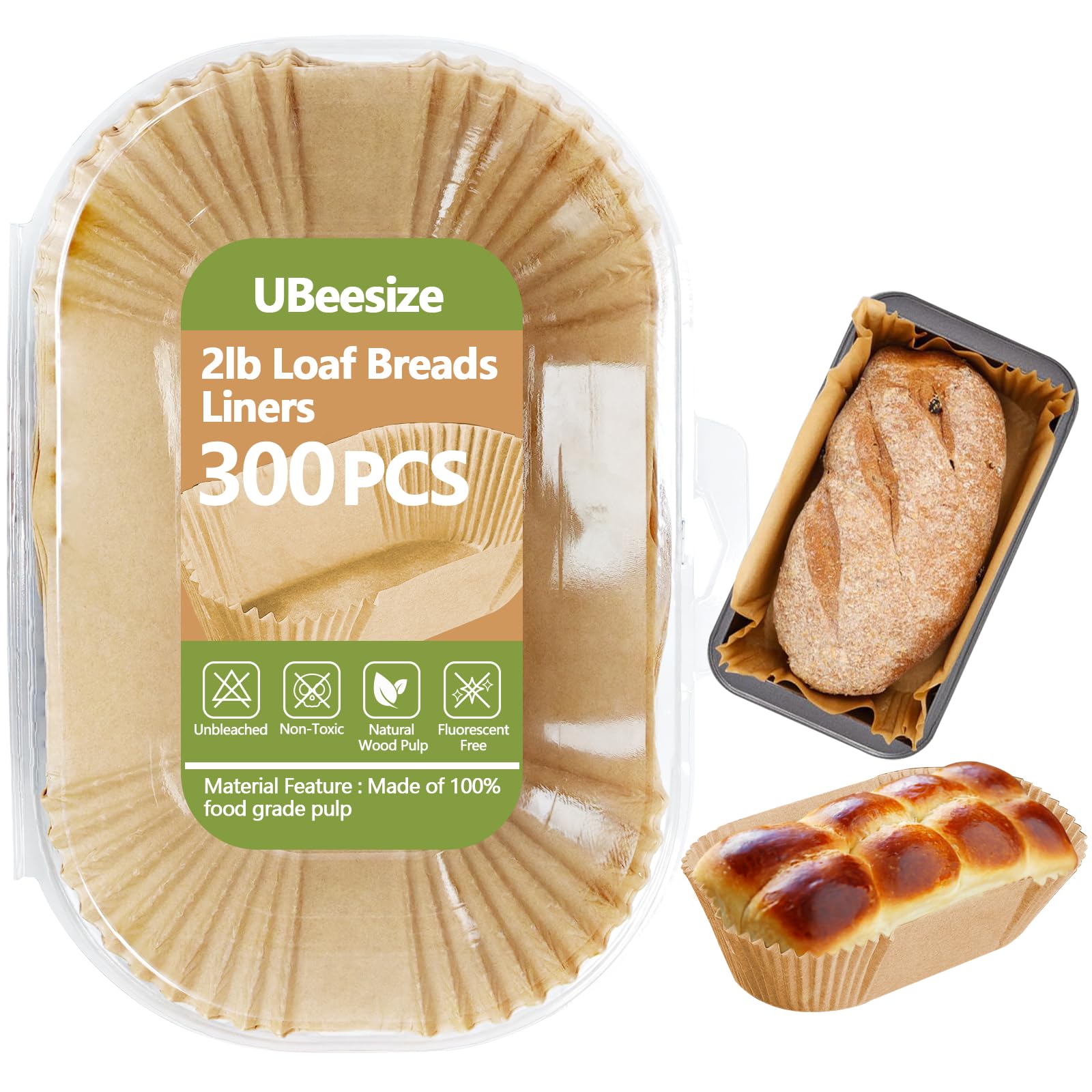 UBeeize 2lb Loaf Pan Liners, 100 PCS Loaf Pan Liners for Baking Bread 9x5, Non-Stick Bread Pan Liners, Pre-formed Rectangle Paper for Bread and Cakes