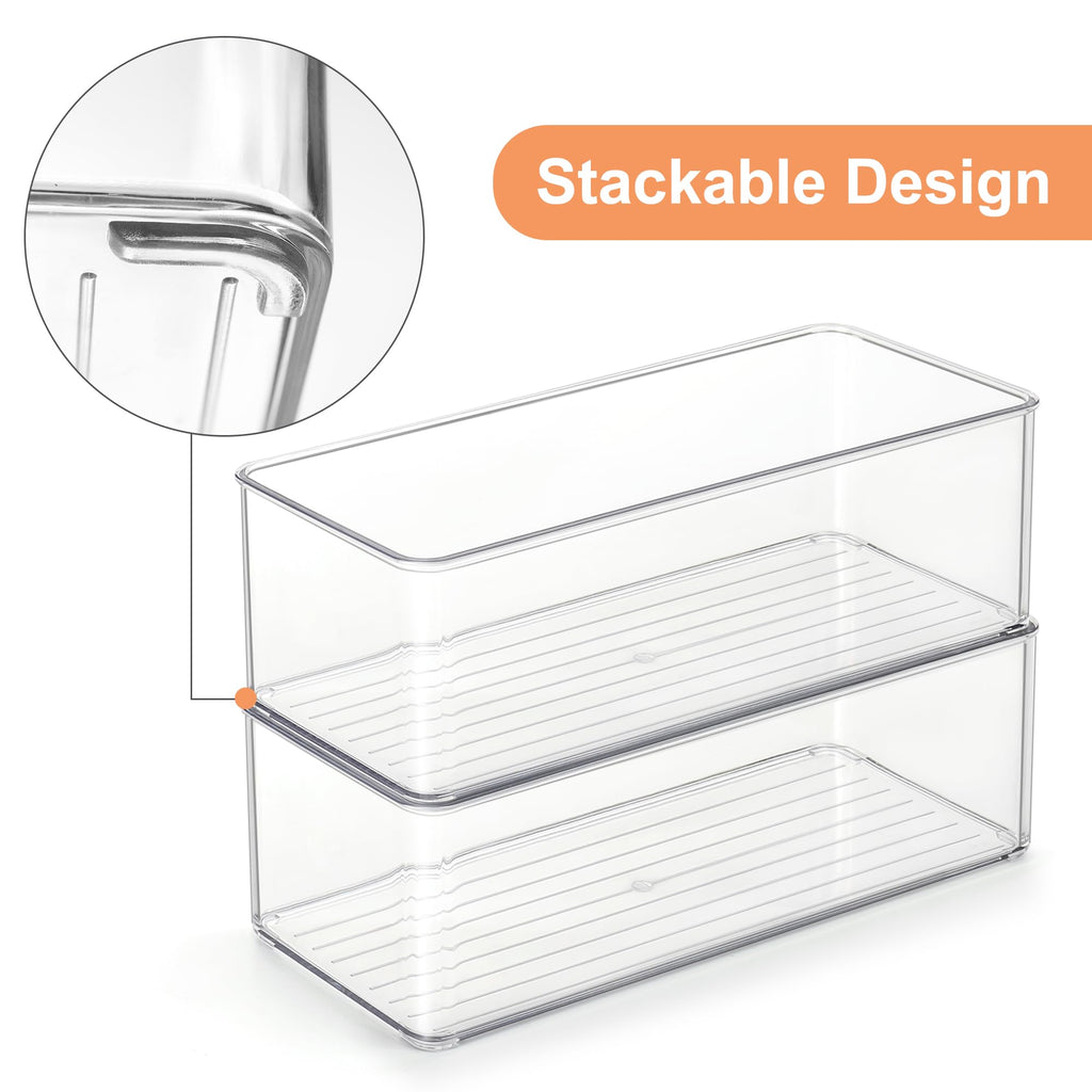 Heyuzb 2 Pack Clear Freezer Organizer Bins Stackable Storage Bins with Side Handles for Kitchen Pantry Cabinet Organzation and Storage