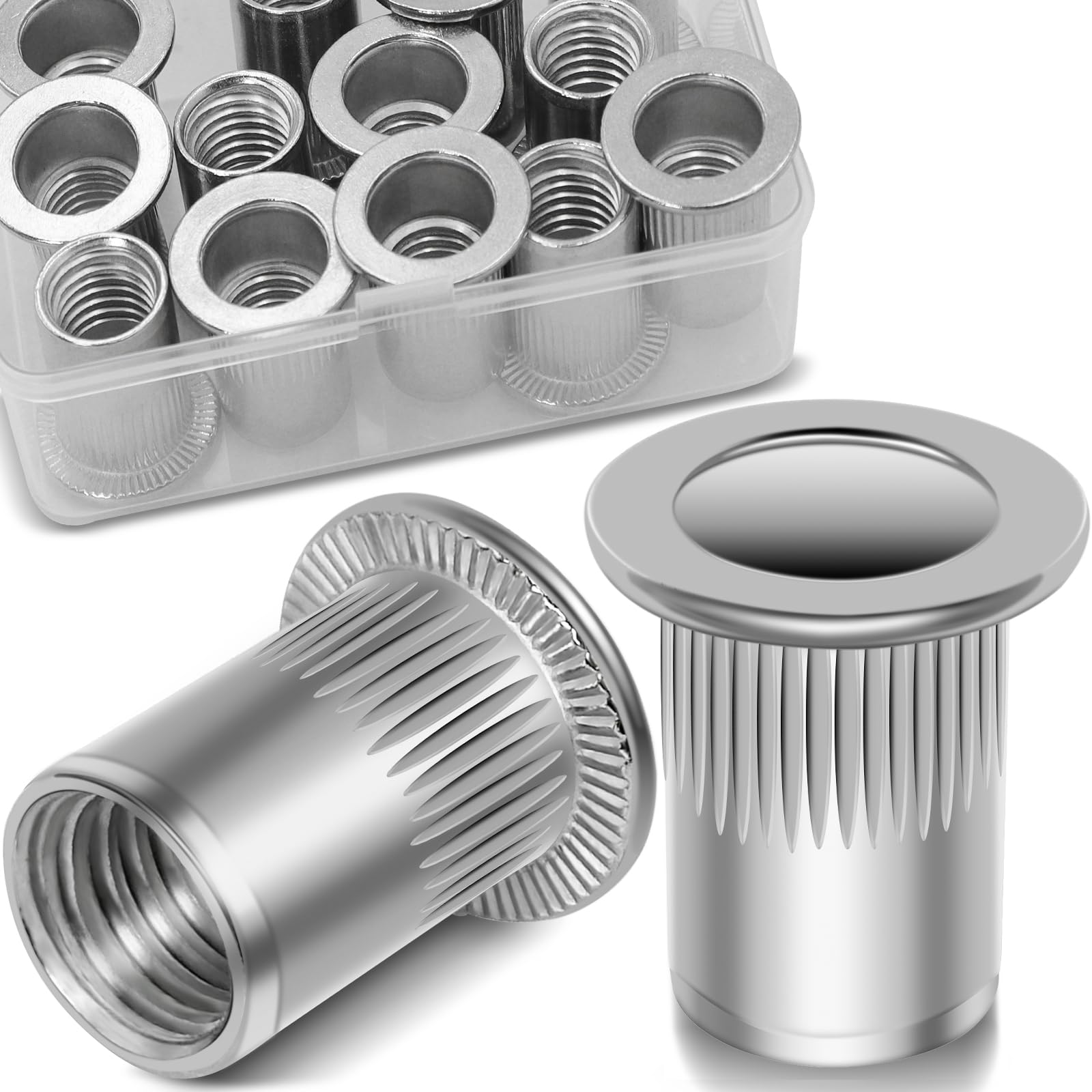 1/2''-13 UNC Rivet Nut, 10Pcs 304 Stainless Steel Flat Head Rivnut Threaded Insert Nutsert