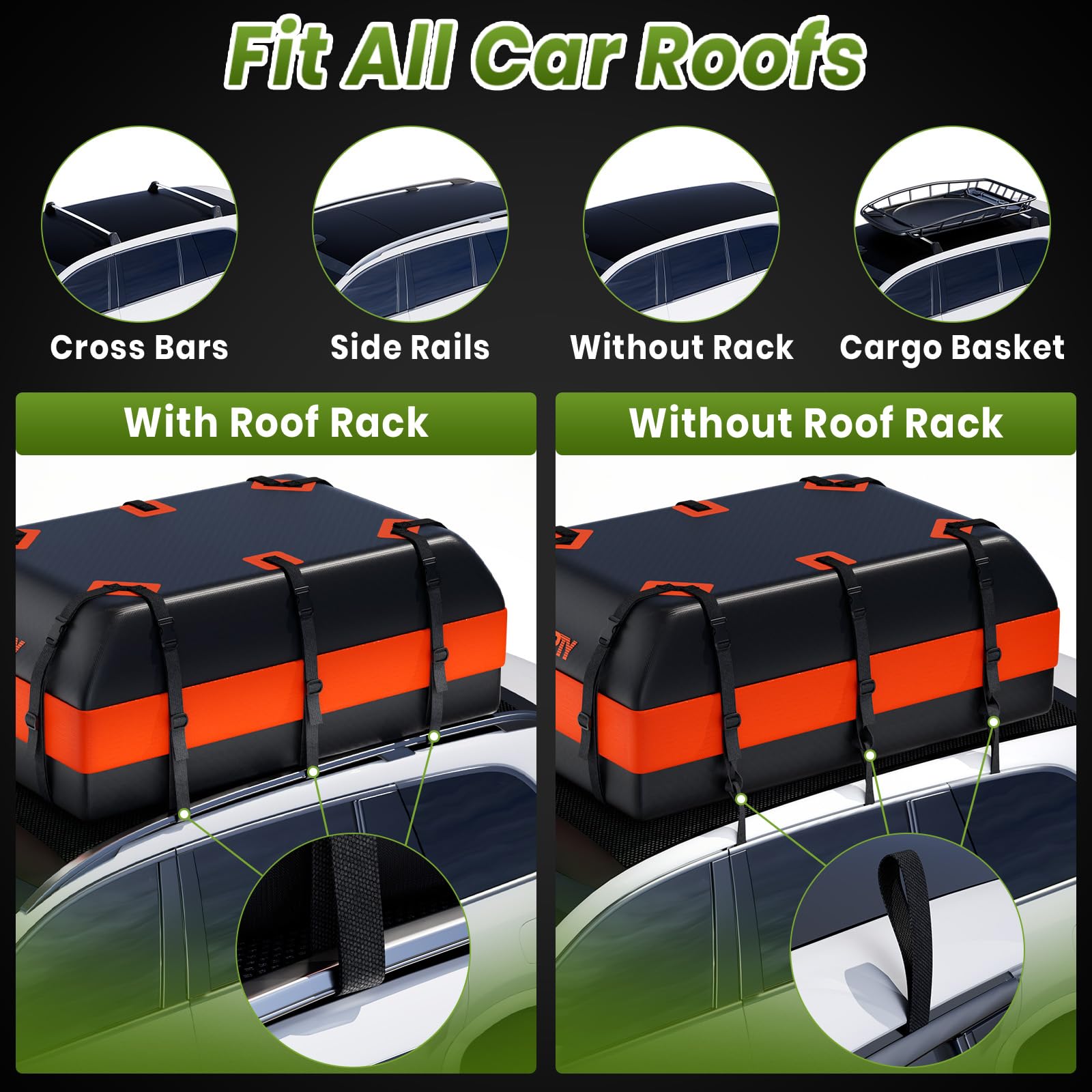 APTY Car Rooftop Cargo Carrier Bag, 16 Cubic Feet Soft Roof Top Luggage Bag for All Vechicles with/Without Racks - with Waterproof Zip, Anti-Slip Mat, Door Hooks, Luggage Lock, Storage Bag