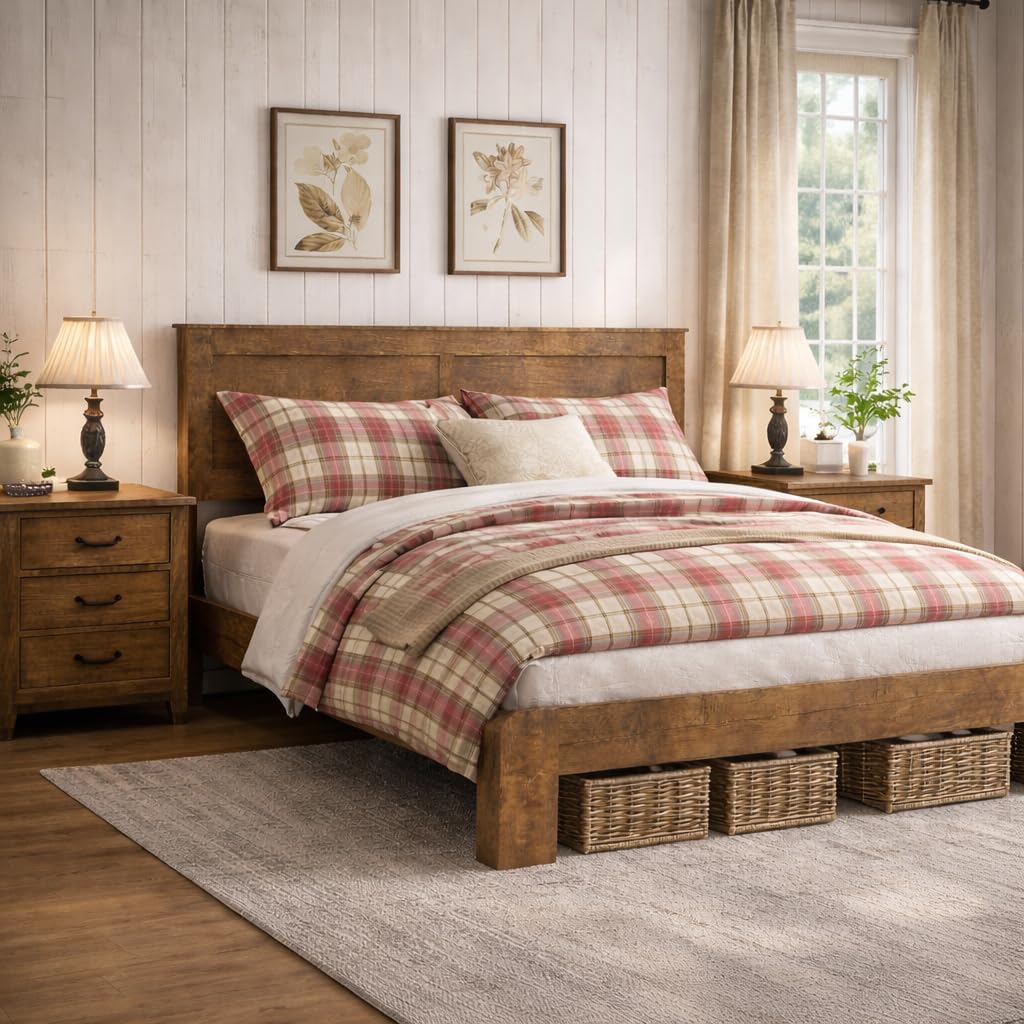 Wooden Bed Frame Full Size with Headboard, Farmhouse Platform Bedframe with Wood Slat Support, Sturdy Framework Bed Frame, Easy Assembly (Rustic Black)
