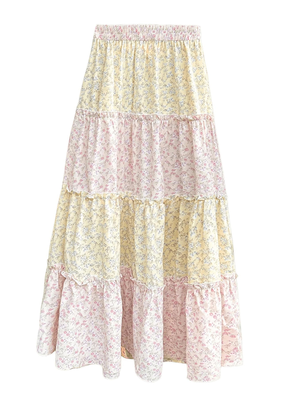 MakeMeChic Women's Plaid Maxi Skirts A Line Ruffle Tiered Layer Y2K Flowy Casual Long Skirts