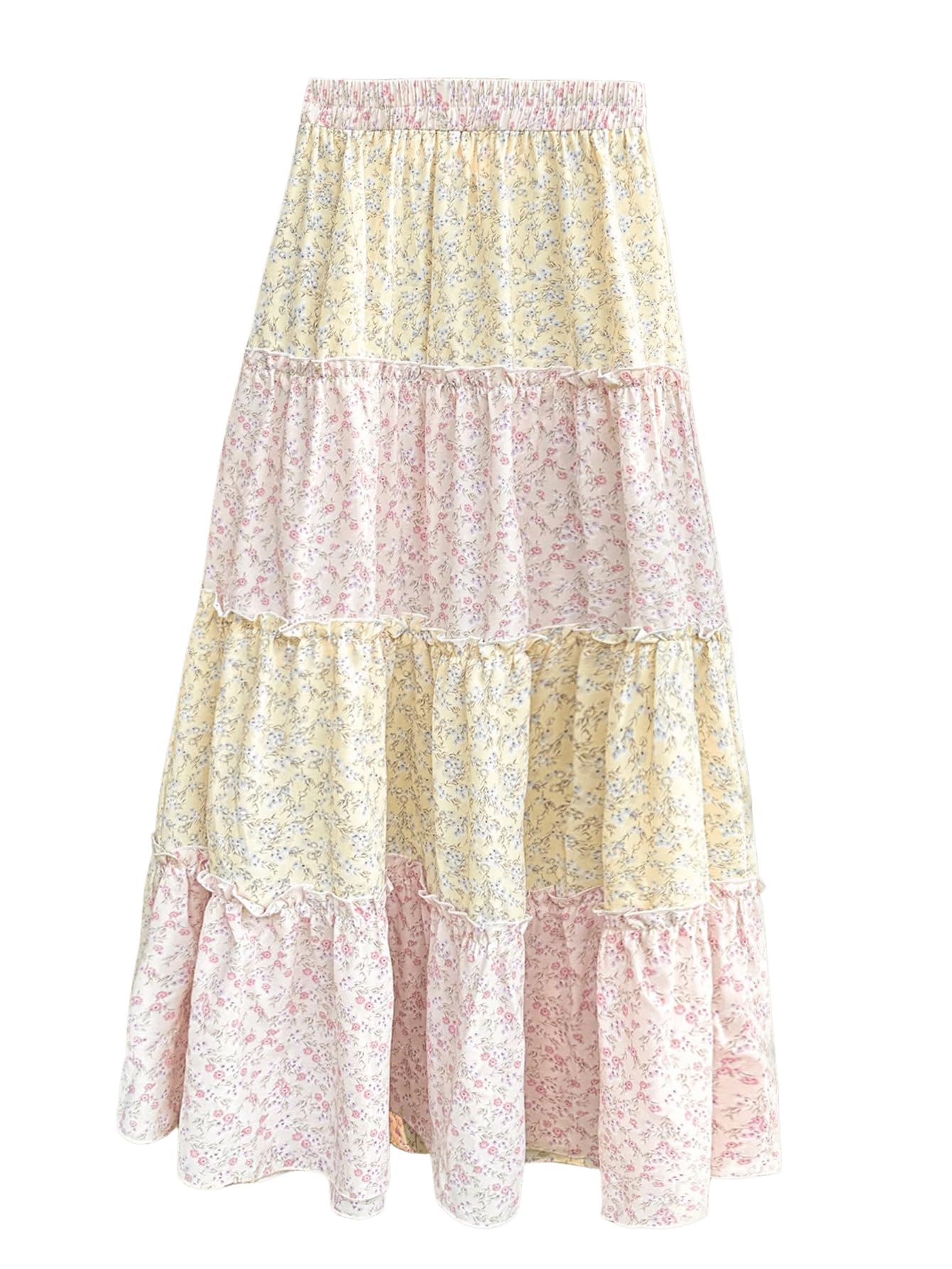 MakeMeChic Women's Plaid Maxi Skirts A Line Ruffle Tiered Layer Y2K Flowy Casual Long Skirts
