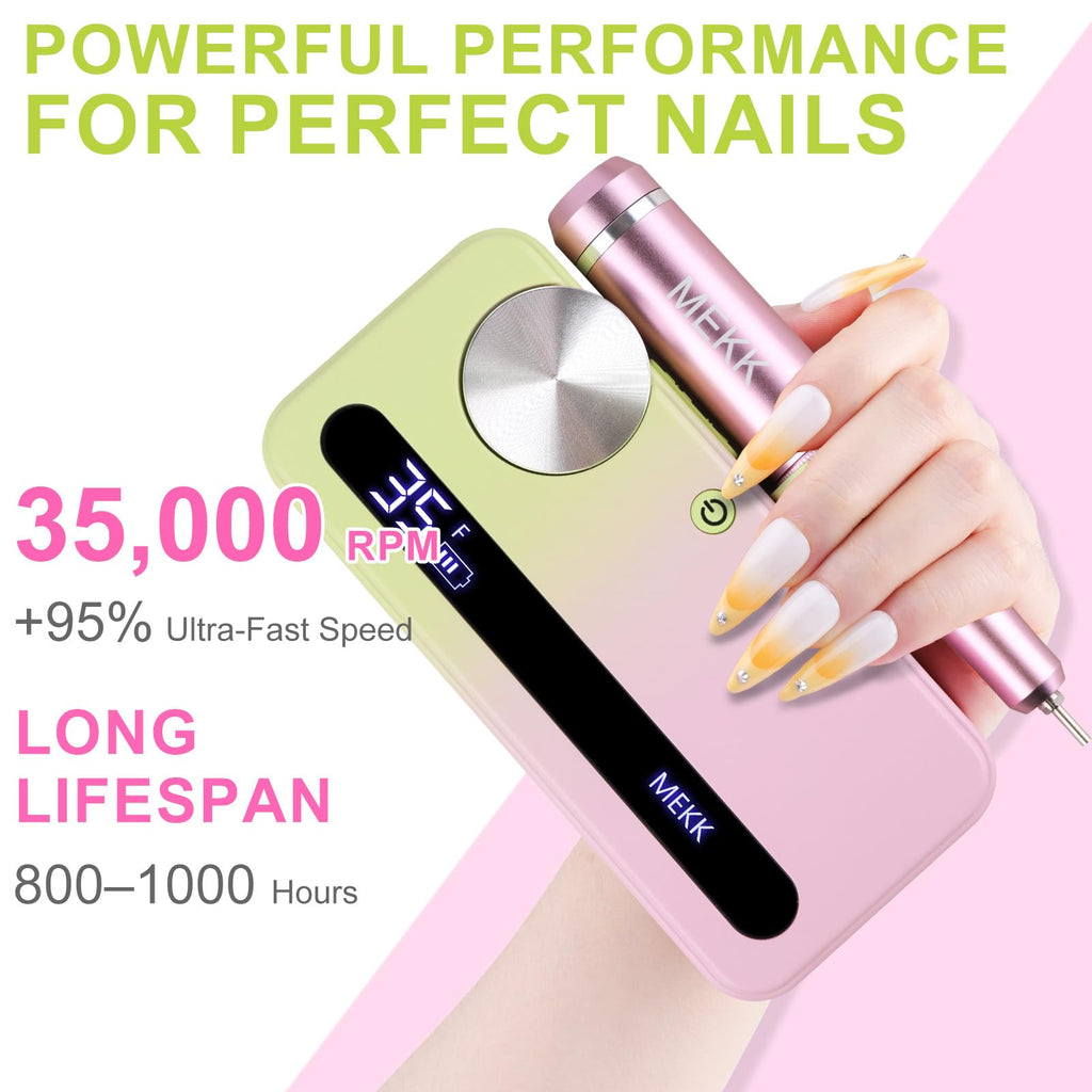 MEKK Nail Drill Kit,35000RPM Electric Nail Drill Professional Electric Nail File with 12PCS Bits,Anti-Shaking Cordless E Filer for Nails with LCD Display,Home & Salon (Orange Blue)