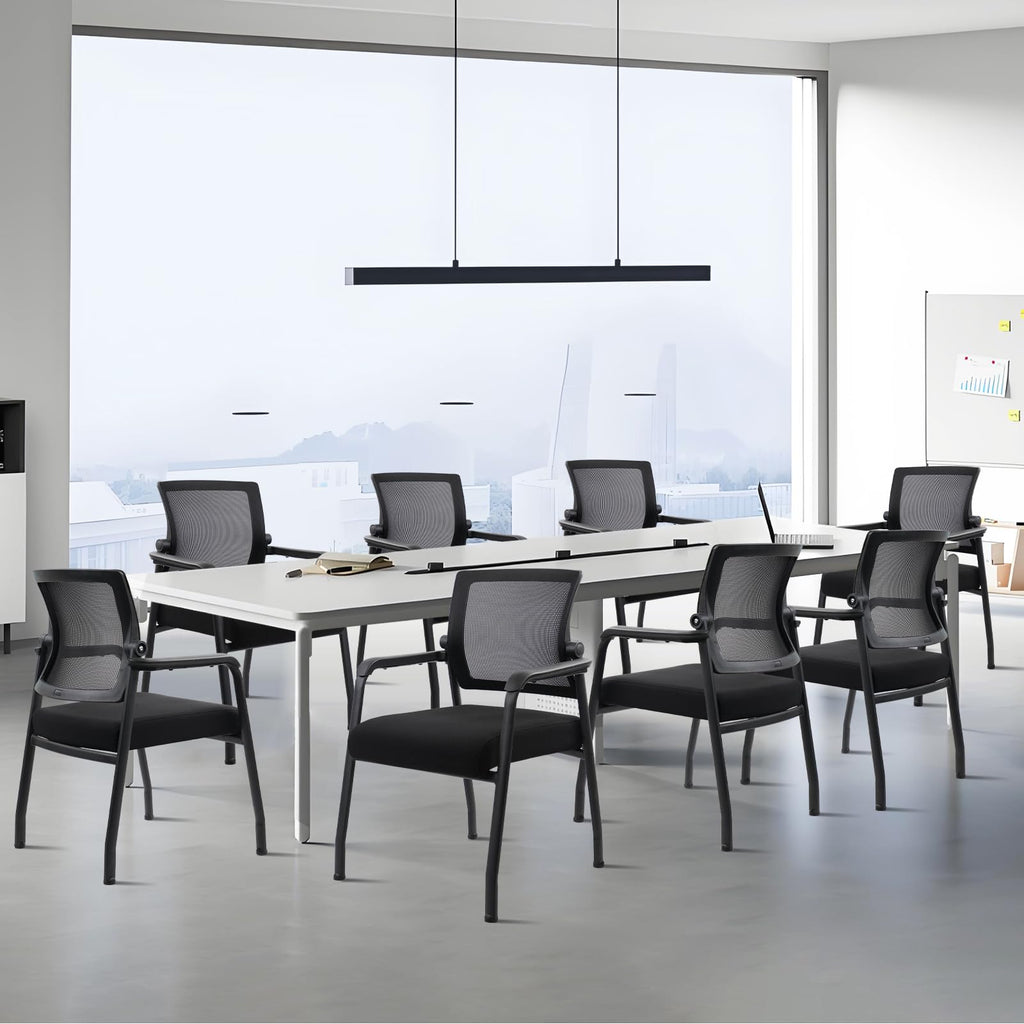 KLASIKA Desk Chair No Wheels with Adjustable Mesh Backrest, Arm Chair with Ergonomic Lumbar Support and Thickened Seats Cushion, Waiting Room Chairs for Office School Church Guest Reception
