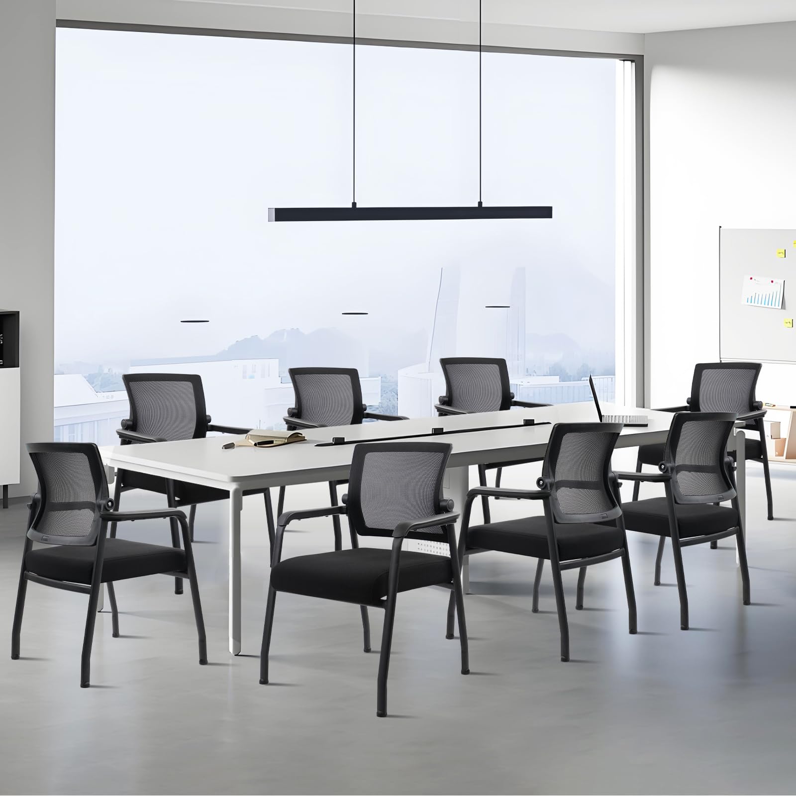KLASIKA Desk Chair No Wheels with Adjustable Mesh Backrest, Arm Chair with Ergonomic Lumbar Support and Thickened Seats Cushion, Waiting Room Chairs for Office School Church Guest Reception