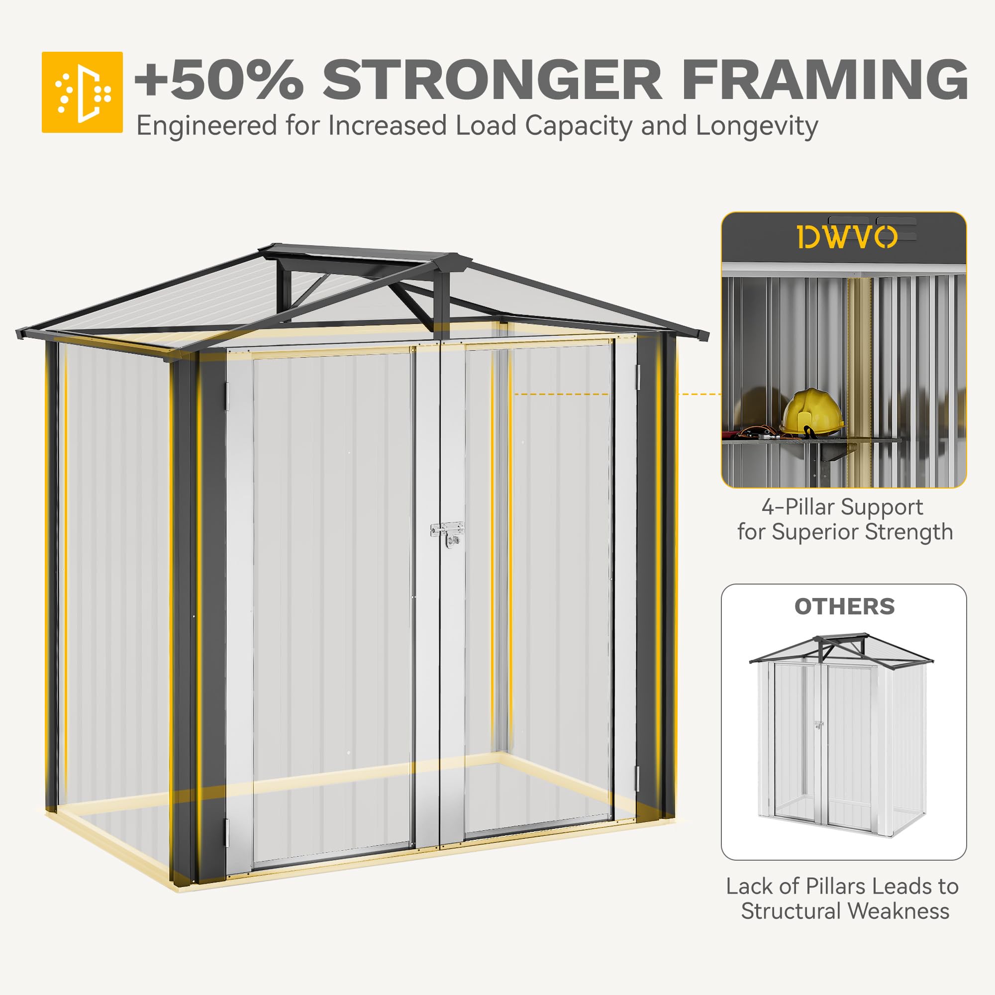DWVO 6x4ft Outdoor Storage Shed, Lockable Metal Tool Storage Sheds, Waterproof Garden Sheds with Vents for Backyard, Patio, Garage, Lawn, Dark Gray