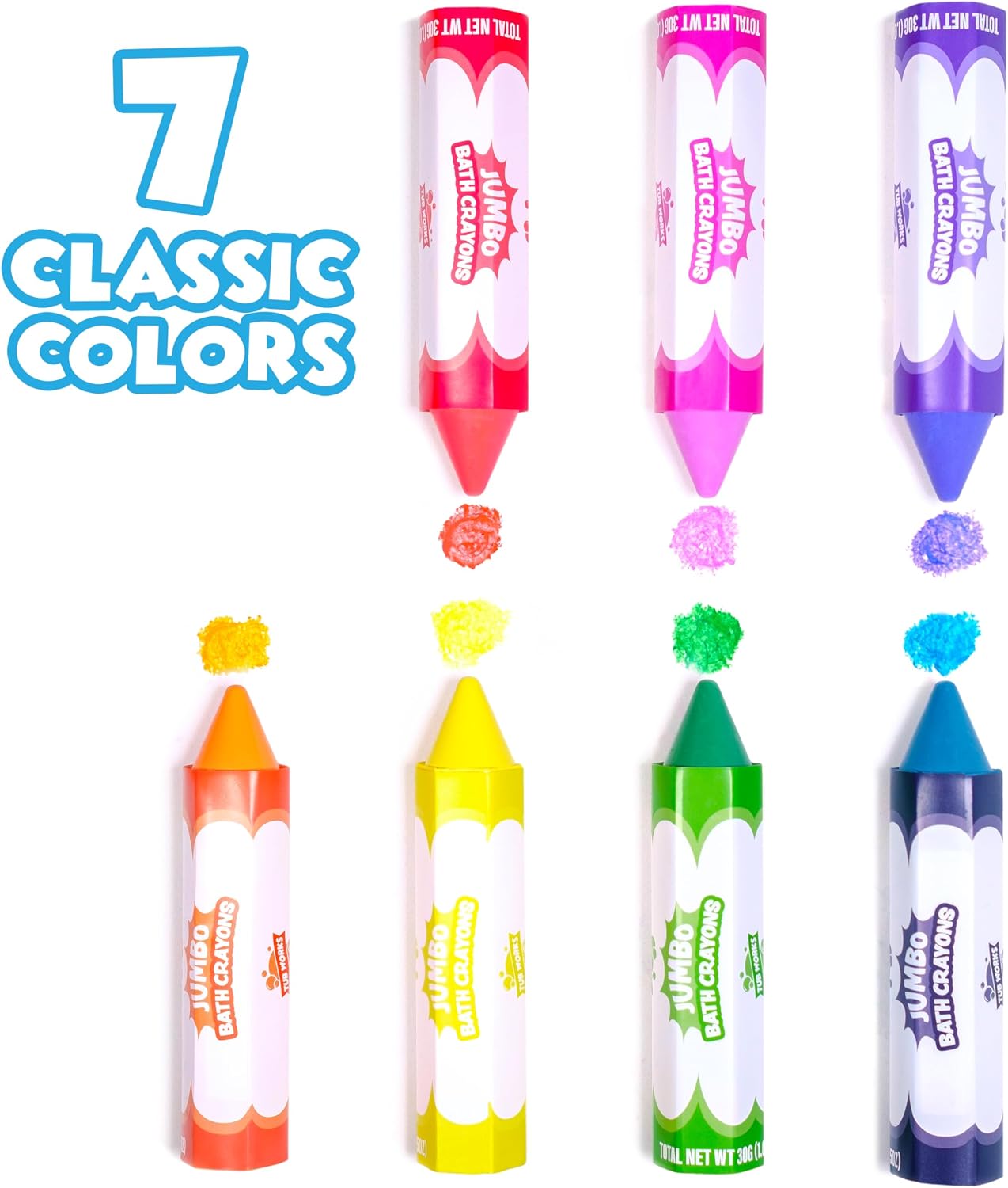 Tub Works® Smooth™ Jumbo Bath Crayons Bath Toy | Nontoxic, Washable Bath Crayons for Toddlers & Kids | Unique Formula Draws Smoothly & Vividly on Wet & Dry Tub Walls | Large, Easy-Grip Bathtub Crayons
