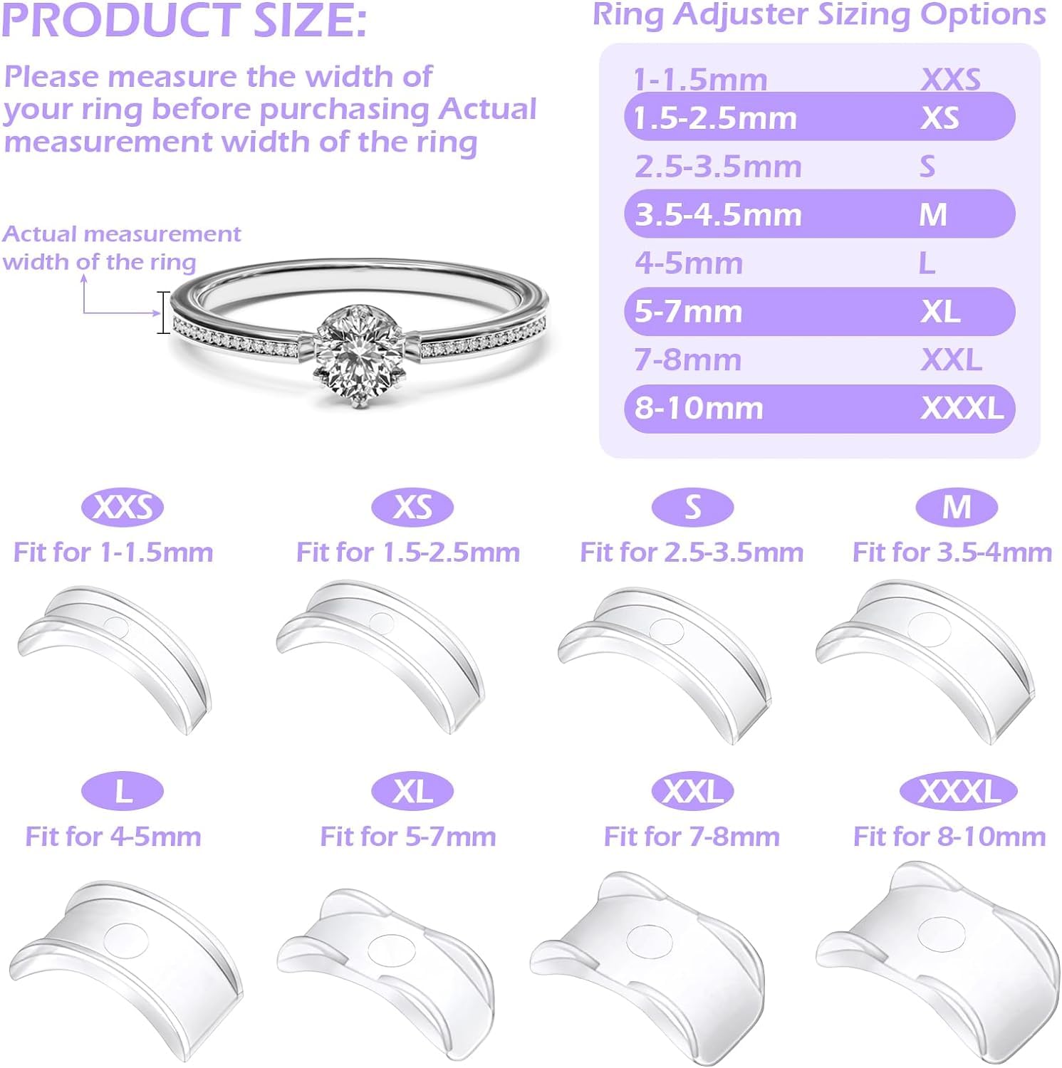 38 Pcs Ring Sizer Adjuster for Loose Rings with Ring Size Measuring Tool, Plug-in Invisible Ring Guards Silicone Tightener EVA Foam Ring Size Adjuster Set with Polishing Cloth