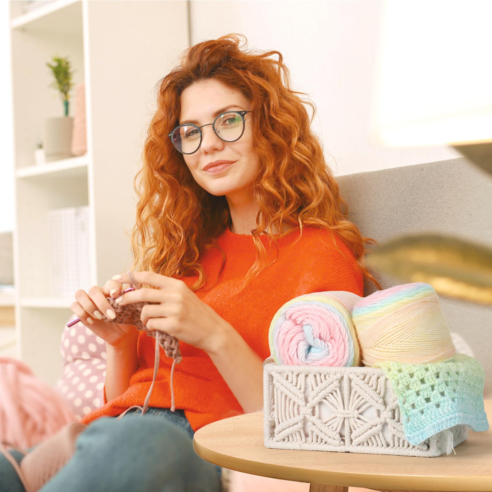 Katech Fairyland Yarn for Crocheting Knitting-Gradient Yarn Cake-4 Pack of 100g/3.52 oz-Soft DK Light Weight #3-60% Cotton 30% Acrylic 10% Wool-Perfect for Scarves, Shawls, Blankets and Garments(A)