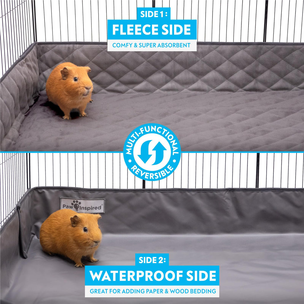 Paw Inspired Critter Box Washable Cage Liner with Raised Sides, Fleece Bedding with Waterproof Bottom, Edge Protected Pee Pads for Guinea Pigs, Rabbits, Hamsters, Small Animals (Midwest Size)