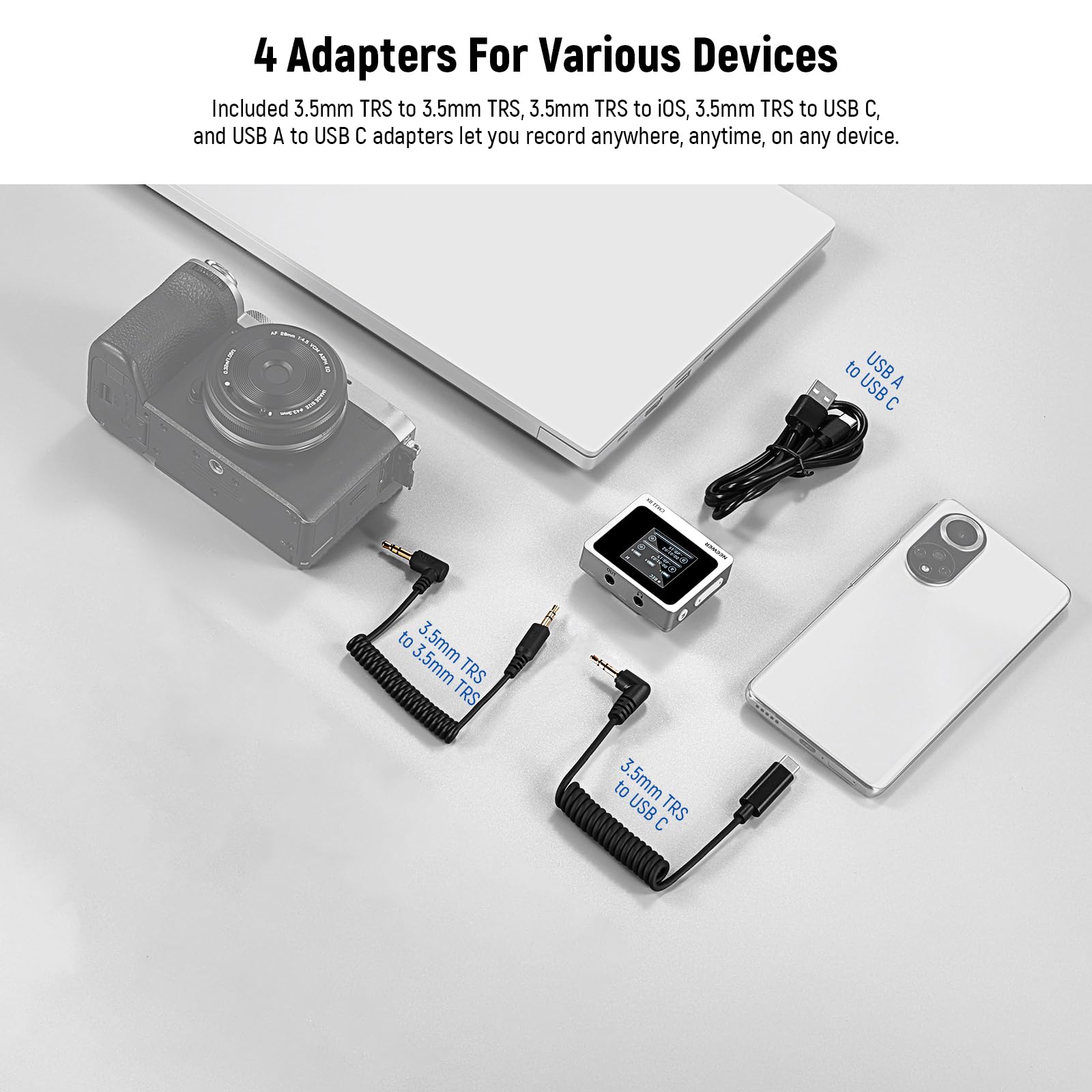 NEEWER CM28 Wireless Lavalier Microphone System, 1 Click Noise Canceling, 4GB Storage for 9Hrs of 48KHz 16 Bit Uncompressed Audio, Lapel Mic Compatible with iPhone/Android/PC/Camera/iPad