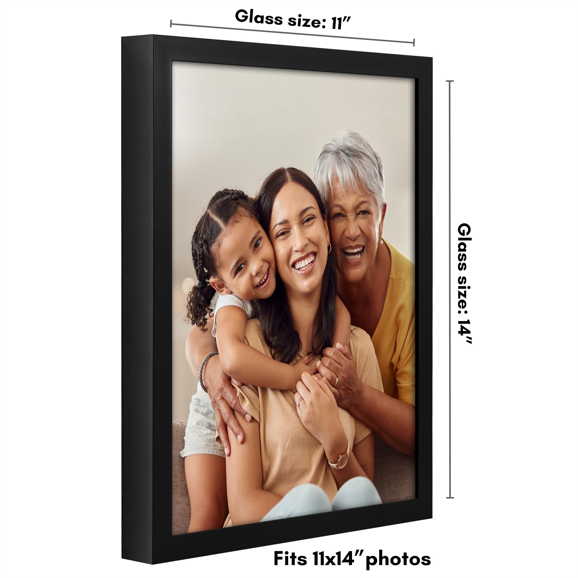 Americanflat 5x7 Picture Frame with Shatter-Resistant Glass - Soho Collection - Gallery Style Deep Molding Picture Frames for Tabletop and Wall Display - Black