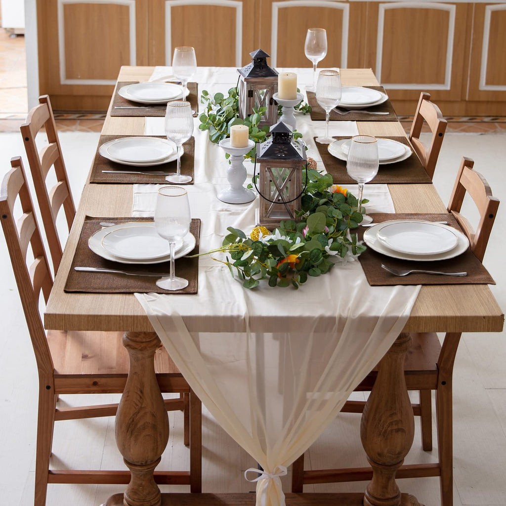 Cloth Placemats Set of 8, Linen Type Fabric Placemats Machine Washable Heat Resistant Placemats Wrinkle Free Thick Polyester Kitchen Place Mats for Dining Table (Beige)