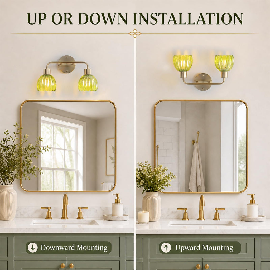 1-Light Gold Brass Bathroom Light Fixture,Wall Sconces set of 2,Brushed Gold Vanlity Light Over Mirror,Bathroom Vanity Light with White Tulip Glass Flower Shade,E26 Socket(Bulbs Not Included)