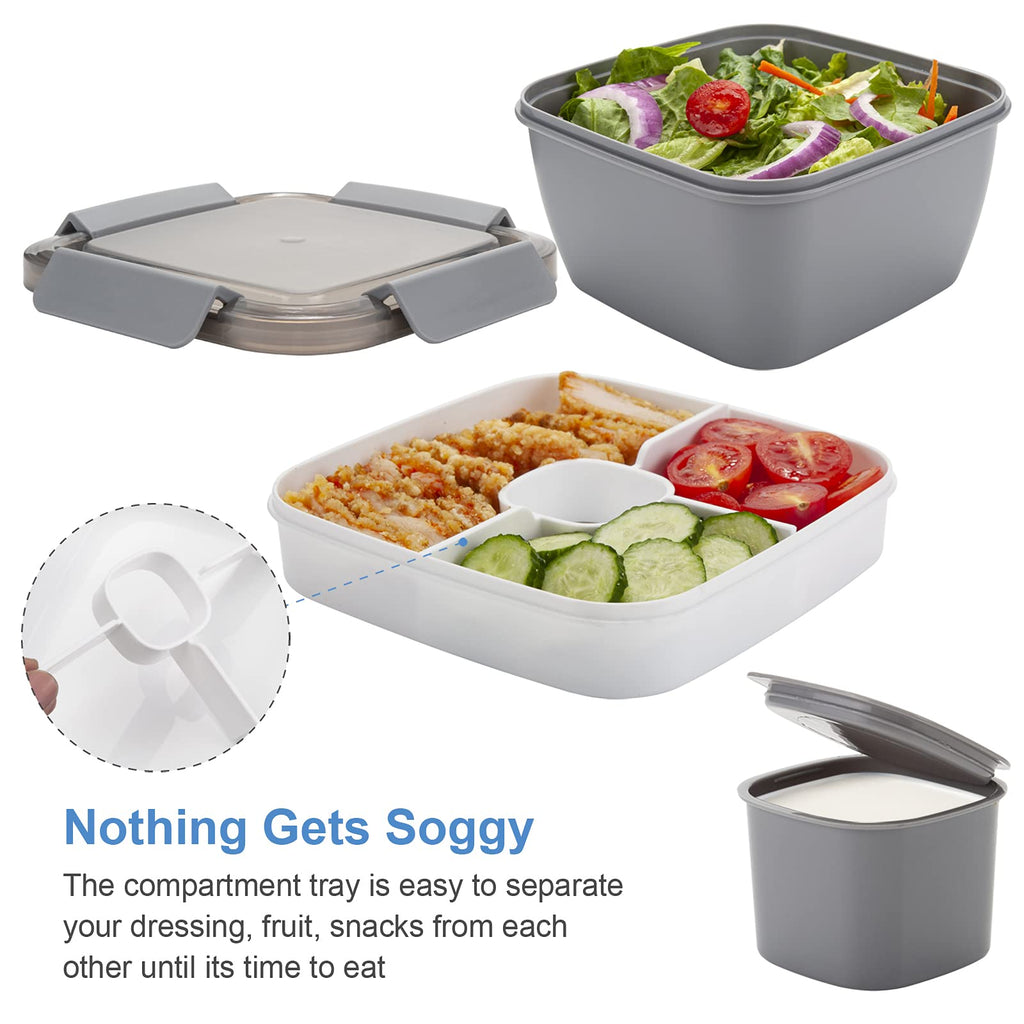 Freshmage Salad Lunch Container To Go, 52-oz Salad Bowls with 3 Compartments, Salad Dressings Container for Salad Toppings, Snacks, Men, Women (Blue)