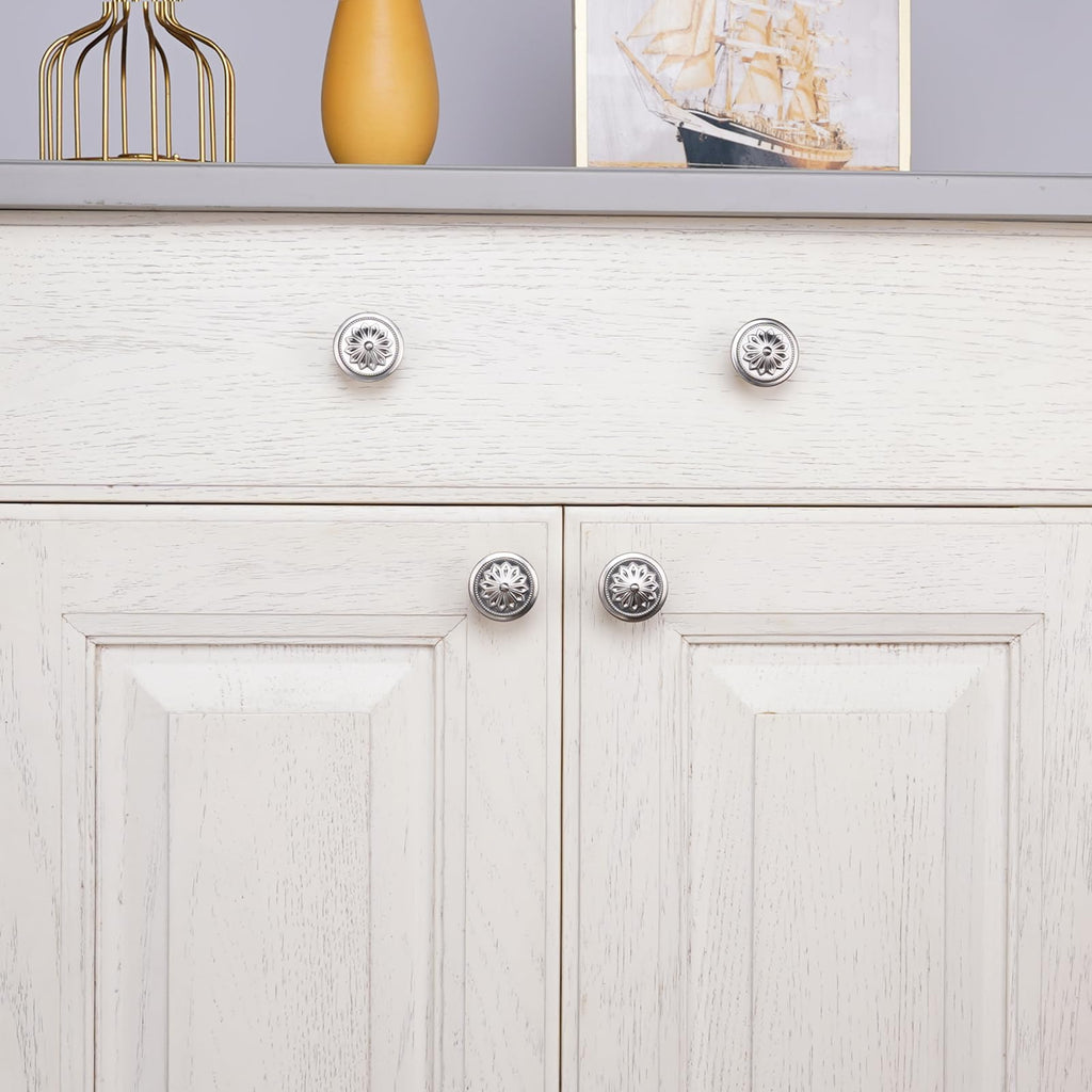 4 Pack Antique Brass Cabinet Knobs Vintage,1-2/5" Round Antique Kitchen Handles for Cabinets and Drawers Vintage Brass Dresser Drawer Knobs