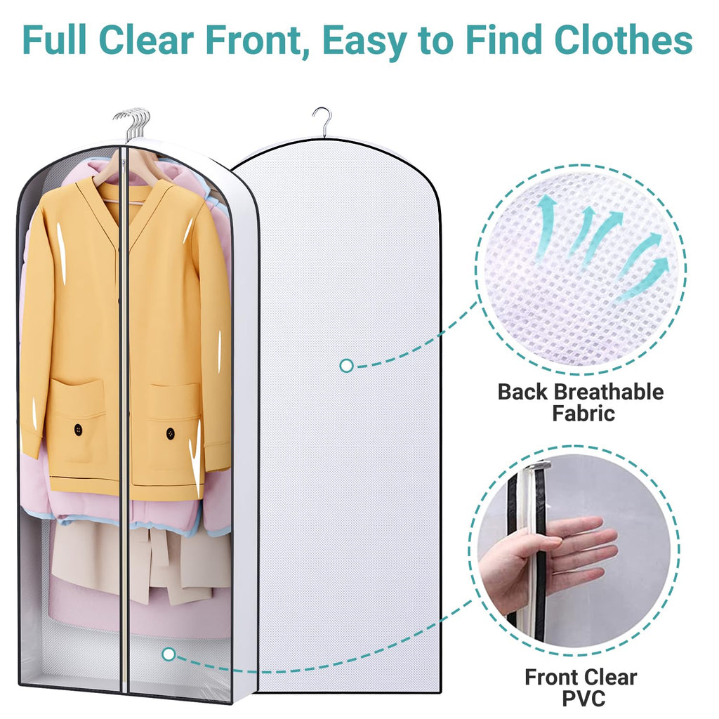 SLEEPING LAMB 60" Gusseted Garment Bags for Closet Storage Clear Dress Bag Hanging Clothes Storage for Long Gowns, Coats, Sweaters, 2 Packs
