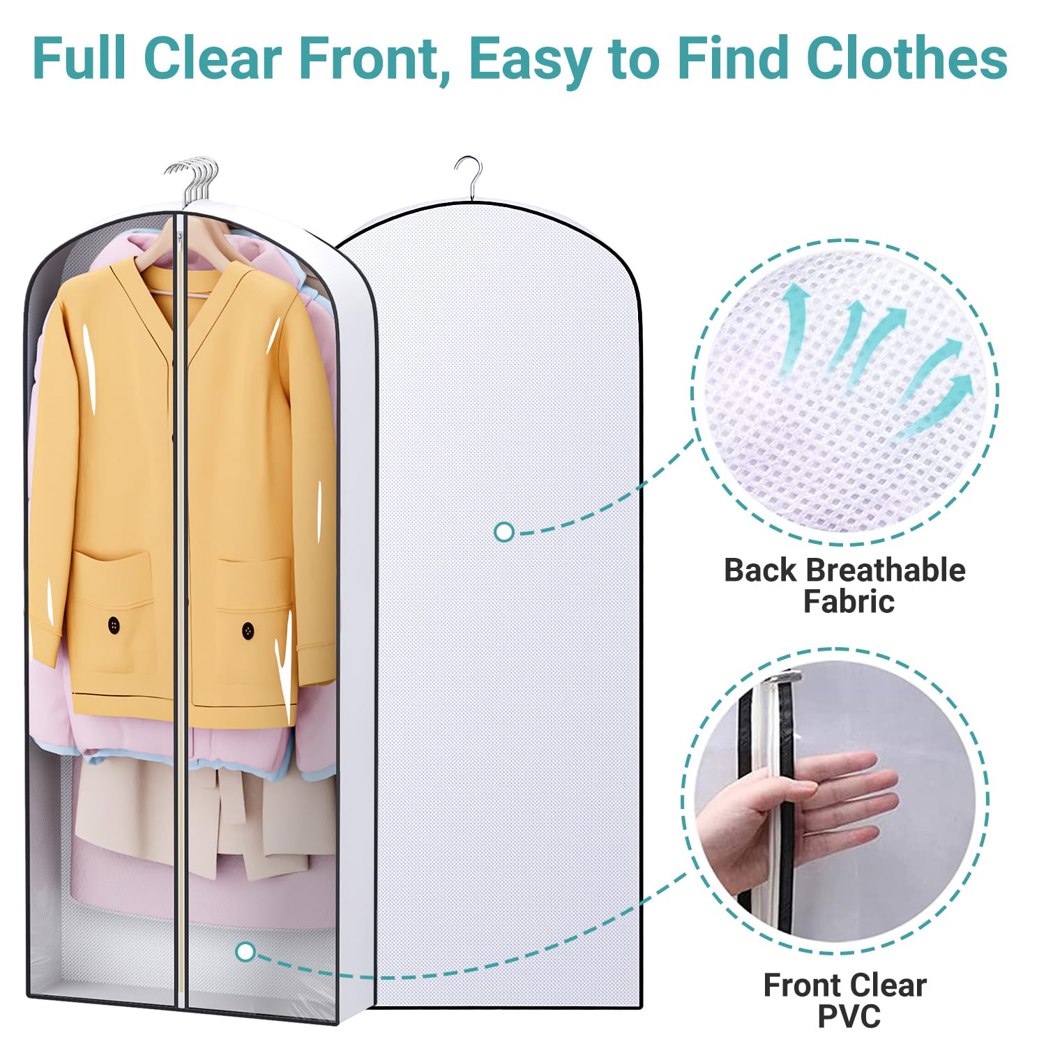 SLEEPING LAMB 60" Gusseted Garment Bags for Closet Storage Clear Dress Bag Hanging Clothes Storage for Long Gowns, Coats, Sweaters, 2 Packs