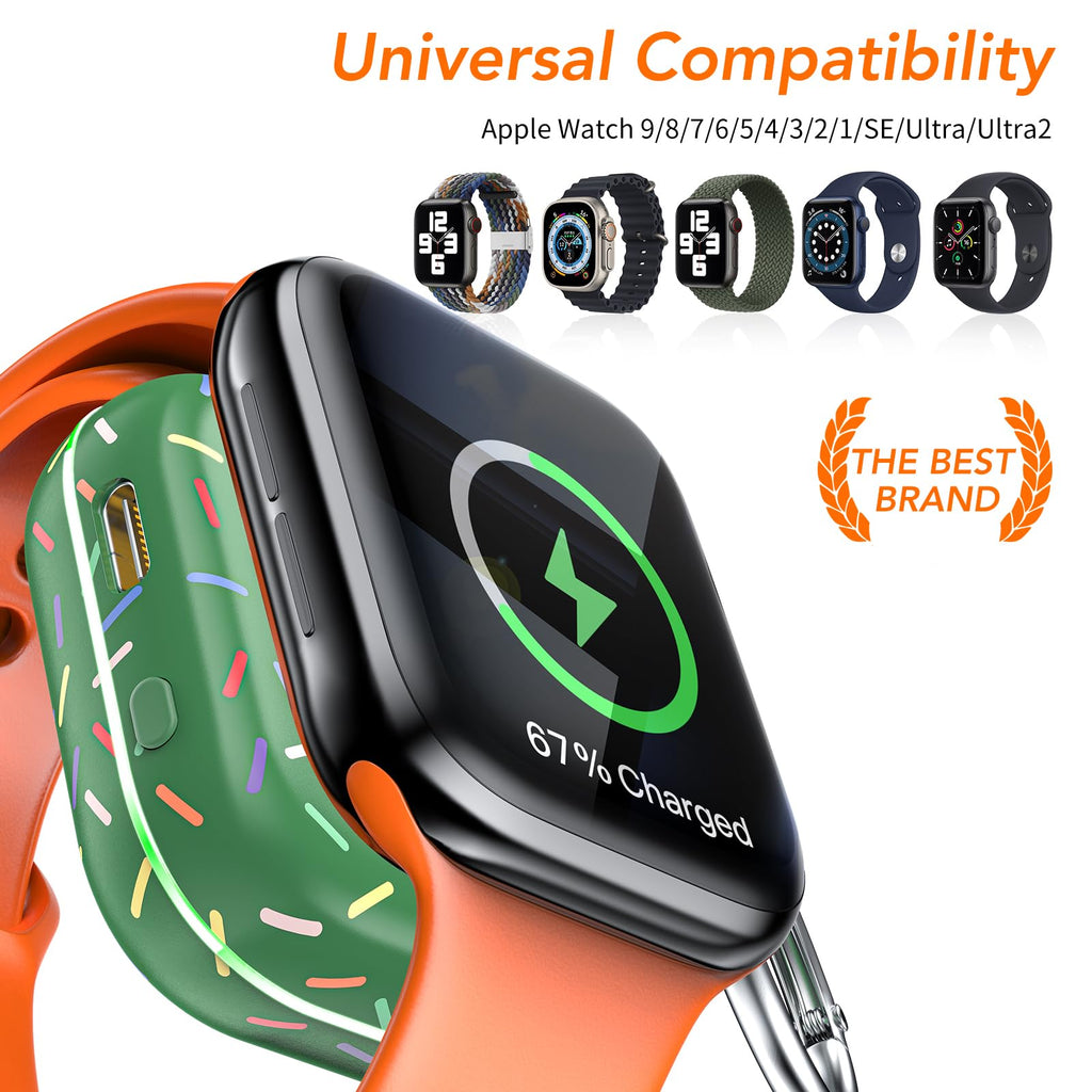 HUOTO Portable Charger for Apple Watch,Wireless Magnetic iWatch Charger 1200mAh Power Bank Travel Keychain Accessories Smart Chargers for Apple Watch Series 11/10/9/8/7/6/SE/5/4/3/2/1/UItra/UItra 2