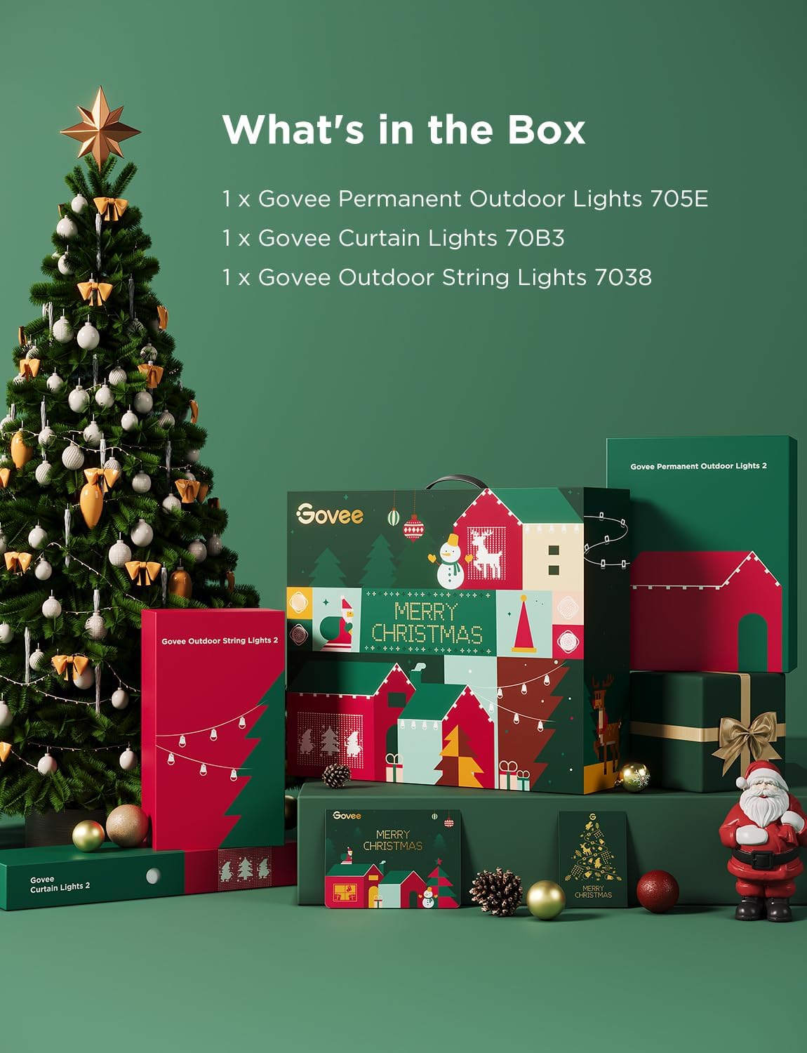 Govee Christmas Lights Set, 100ft Permanent Outdoor Lights, 96ft String Lights,4.9×6.6ft Curtain Light for Christmas Decorations, Works with Alexa, Google Assistant, IP65 Waterproof, Christmas Gifts