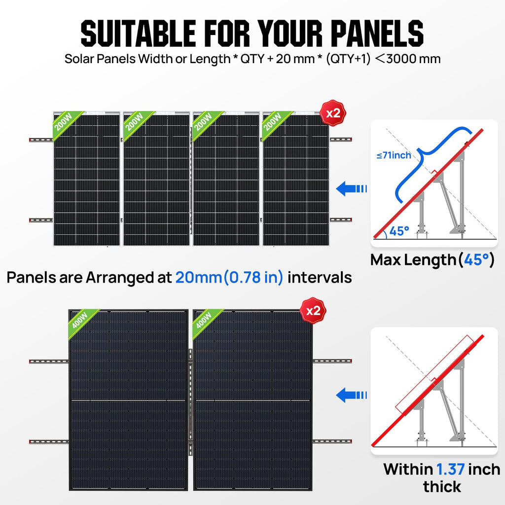 ECO-WORTHY Upgraded Solar Ground Mount Adjustable Multi-Pieces Solar Panel Mounting Brackets Kit System for 4pcs 200W/3pcs 300W/2pcs 400W Solar Panels for Ground,Open Space, Cabins and Backyard Sheds