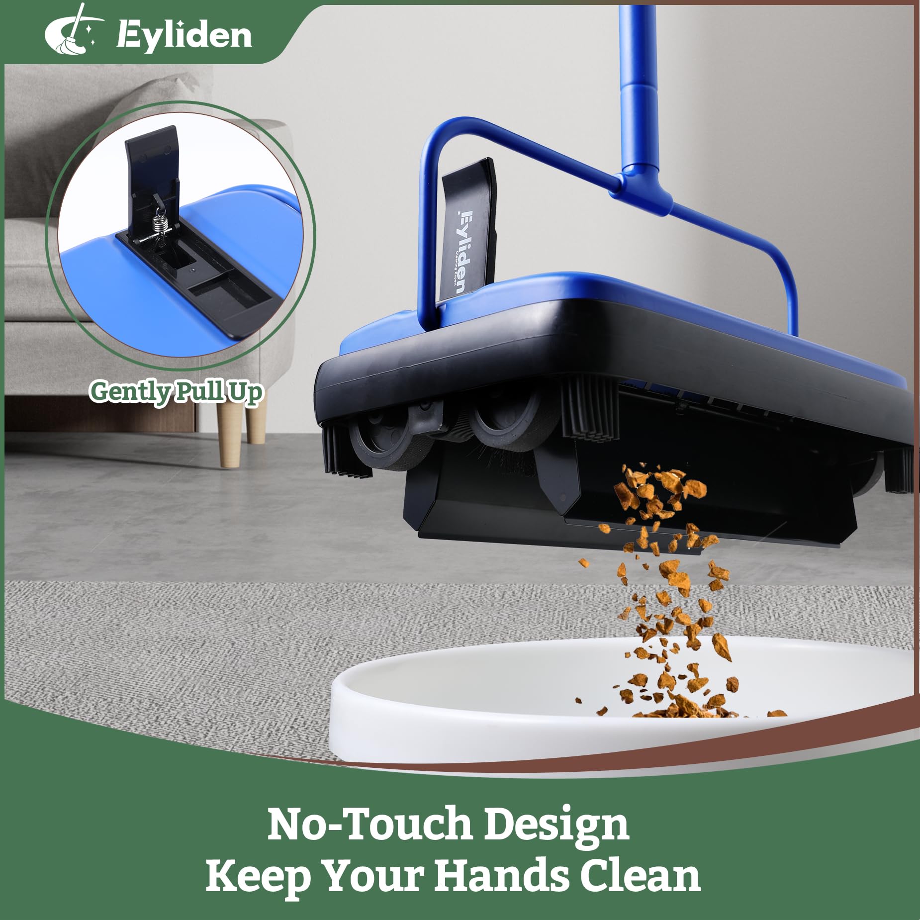 Eyliden Carpet Sweeper, Mini Size Lightweight Hand Push - No Noise, Non-Electric, Easy Manual Sweeping Only for Carpet Cleaning (Black)